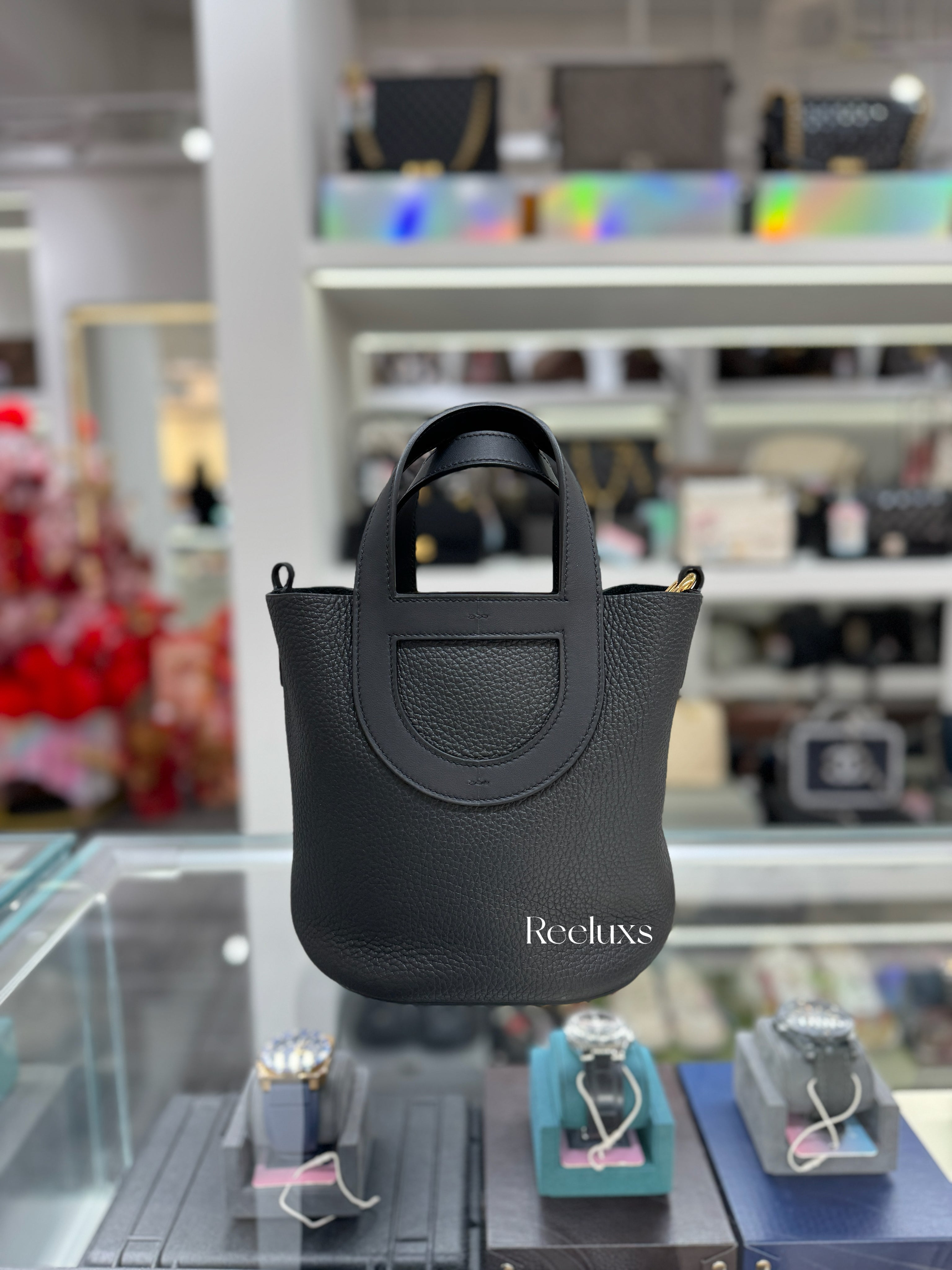 HERMES In-The-Loop 18 Bag In Black Taurillon Clemence and Swift Leather