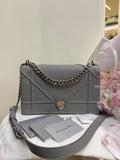 CHRISTIAN DIOR Diorama Flap Bag in Grey Grained Calfskin