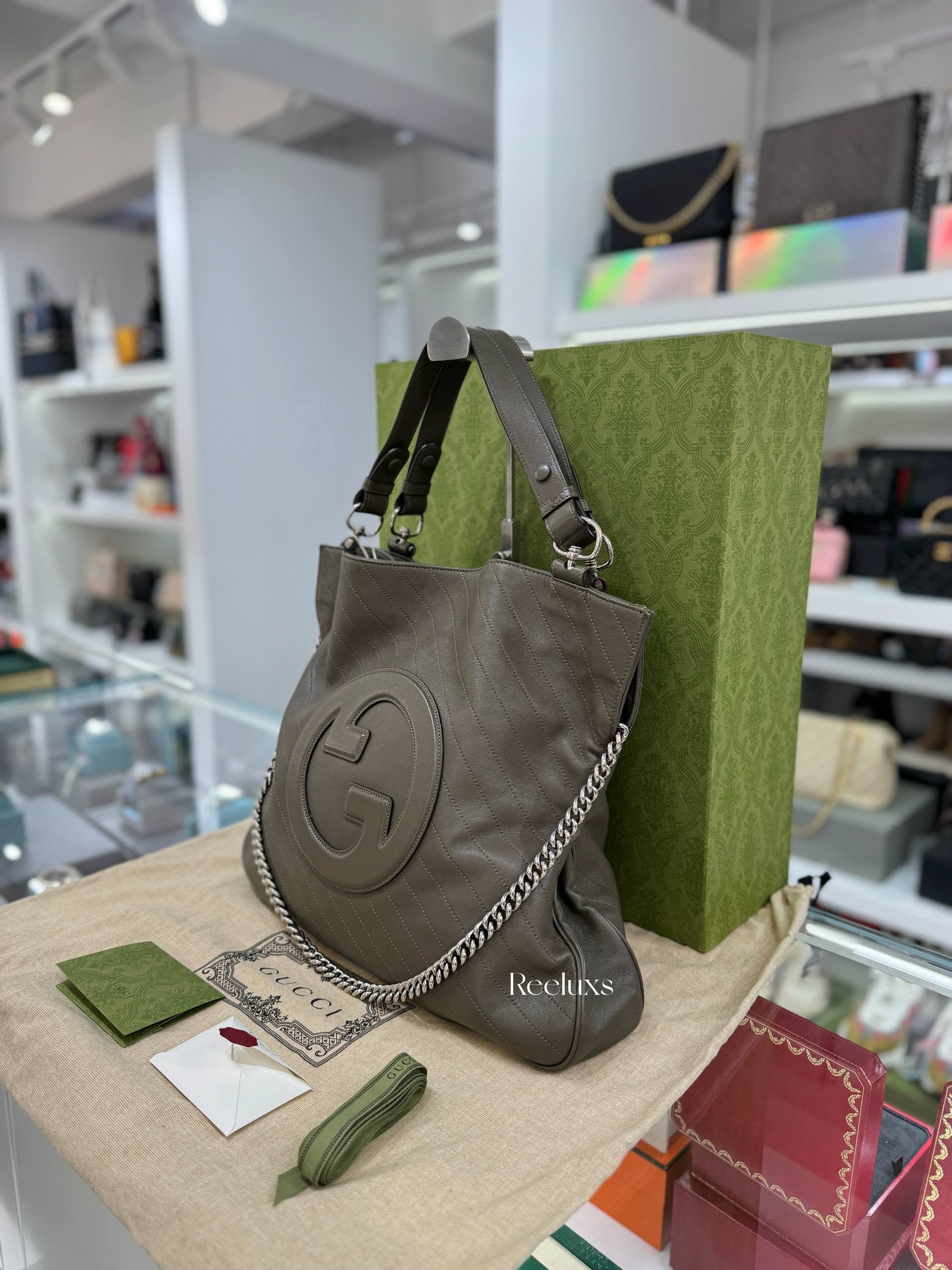 GUCCI Blondie Medium Tote  Bag Brown