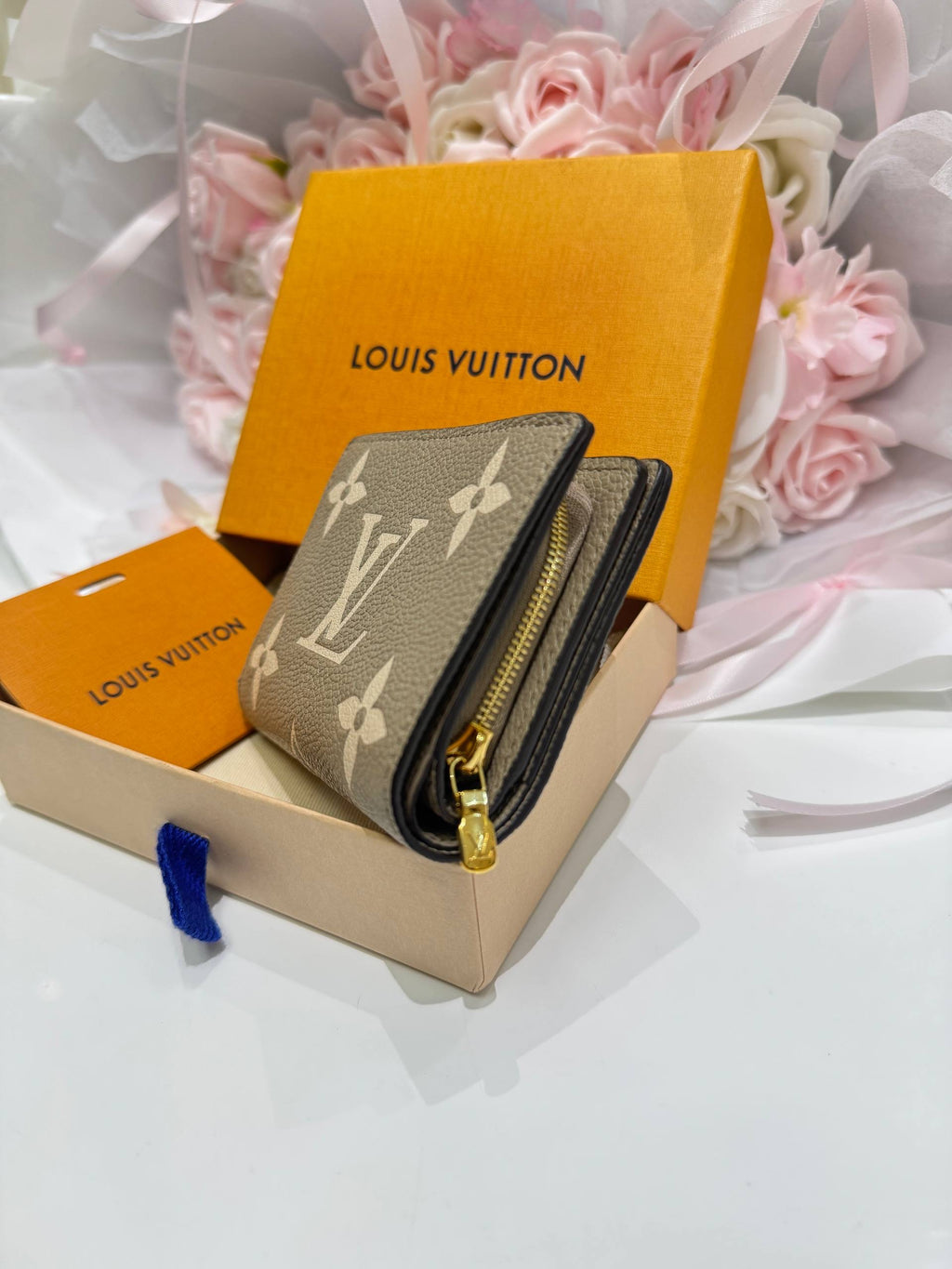 LOUIS VUITTON Victorine Wallet Monogram Empreinte Tourterelle Gray & Cream