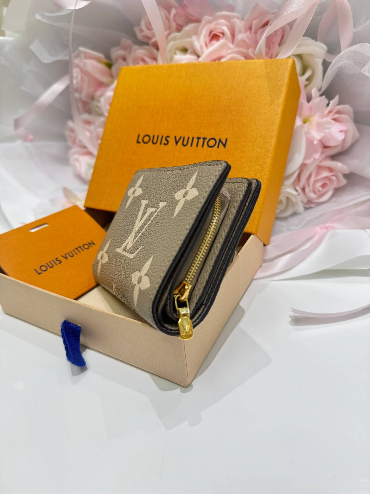 LOUIS VUITTON Victorine Wallet Monogram Empreinte Tourterelle Gray & Cream