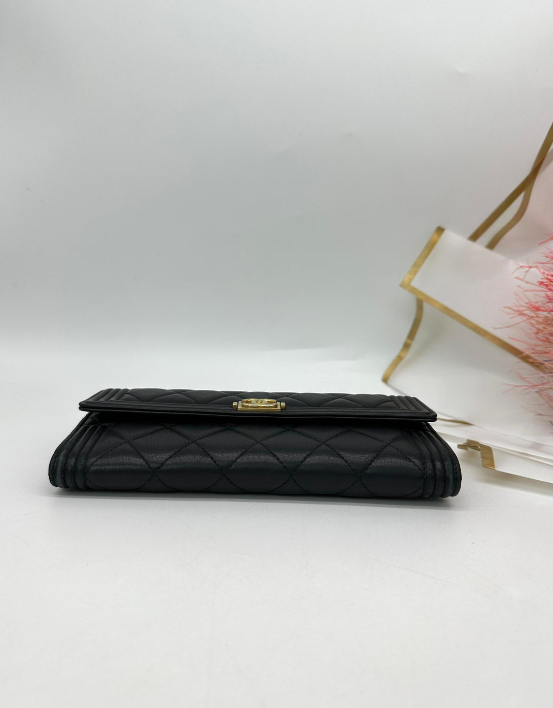 Full Set CHANEL Long Wallet Boy Lambskin Black For Women - Reeluxs 