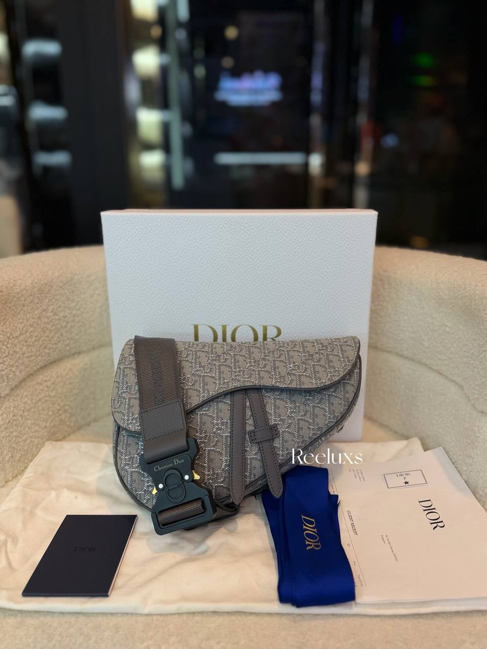 Christian Dior Saddle Bag in grey Oblique jacquard canvas