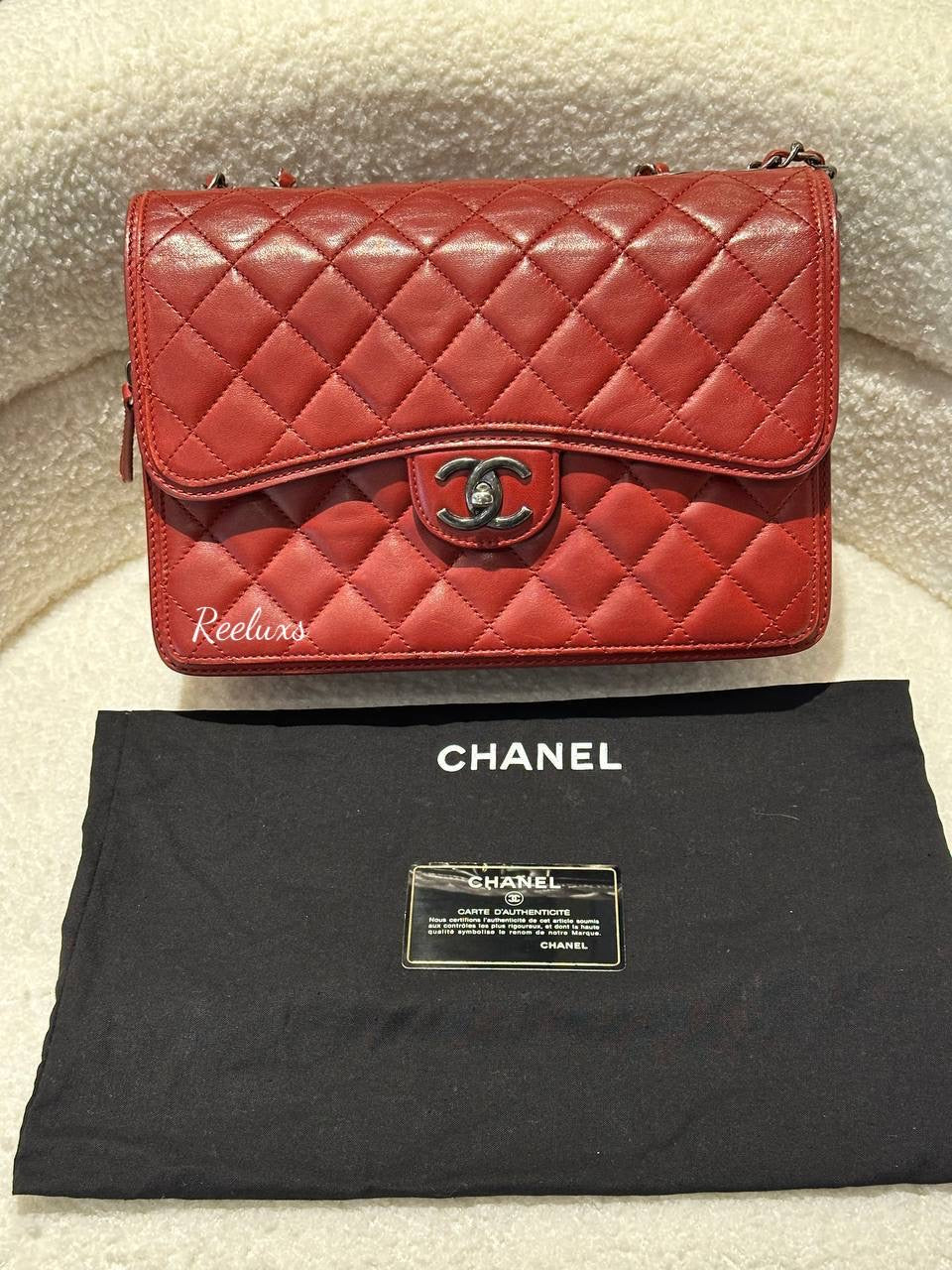 CHANEL Lambskin Quilted Citizen Zip Large Flap Dark Red  Shoulder Bag