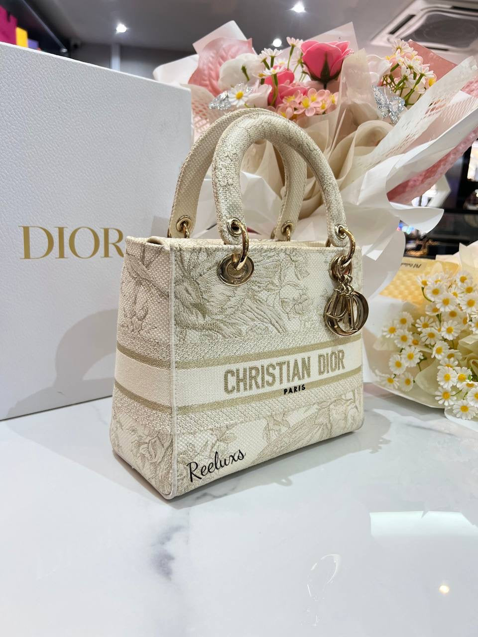 FULL SET CHRISTIAN DIOR Medium Lady D - Lite Hand Bag / Shoulder Bag ( 2-Way )