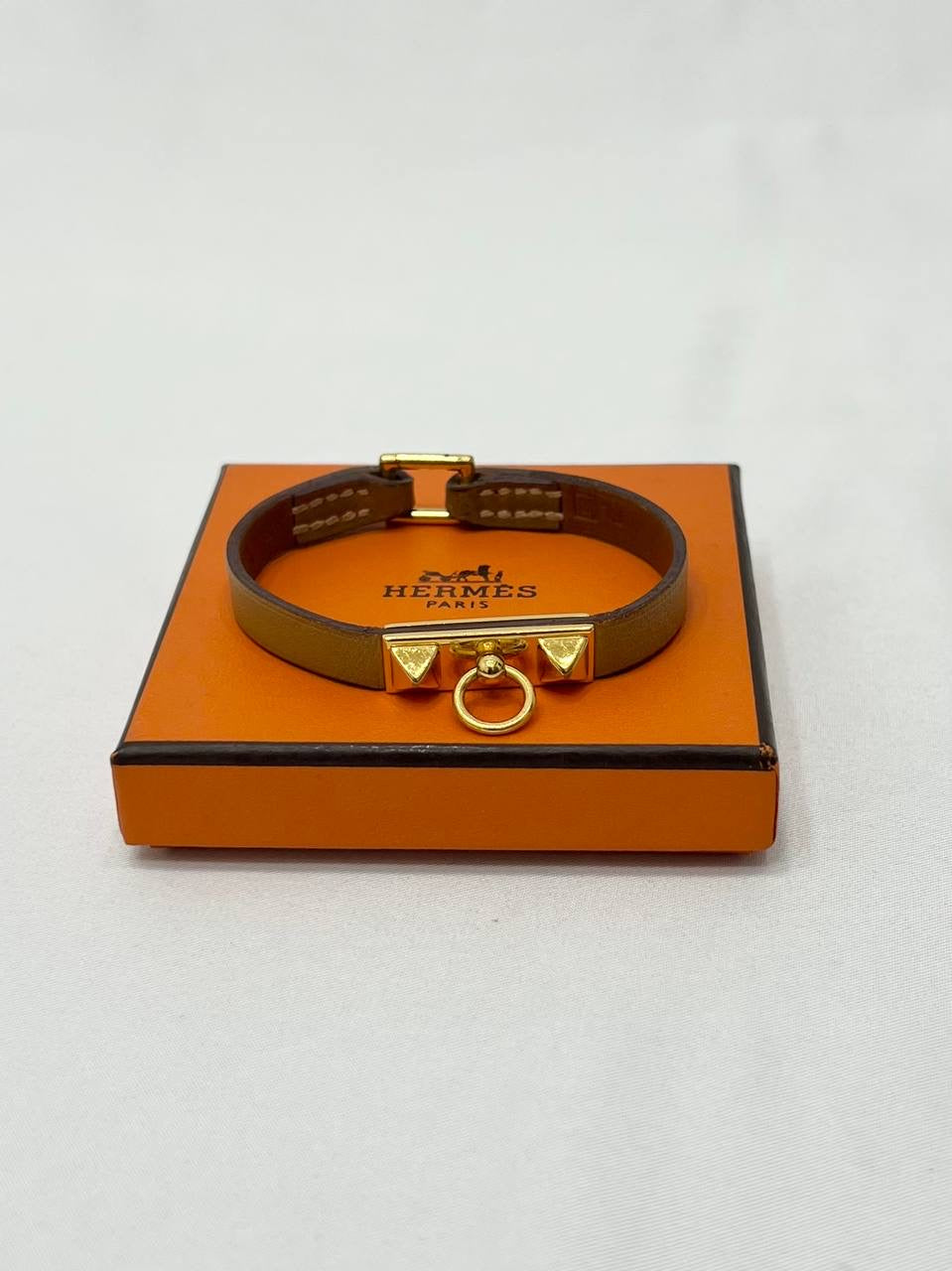 HERMES Mini Rivale Gold Swift Leather Bracelet