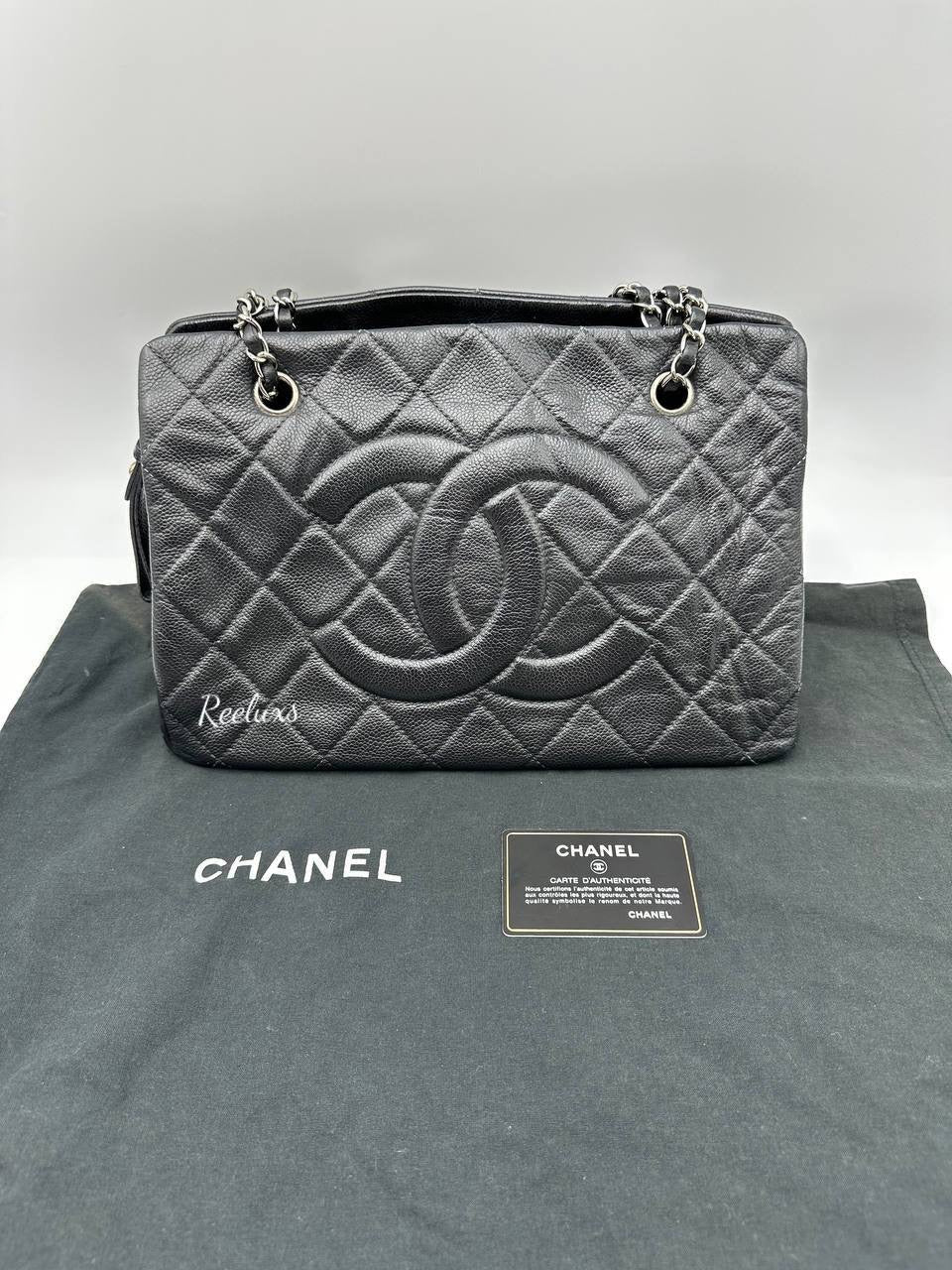 CHANEL Black Caviar Grand Shopper Tote Bag