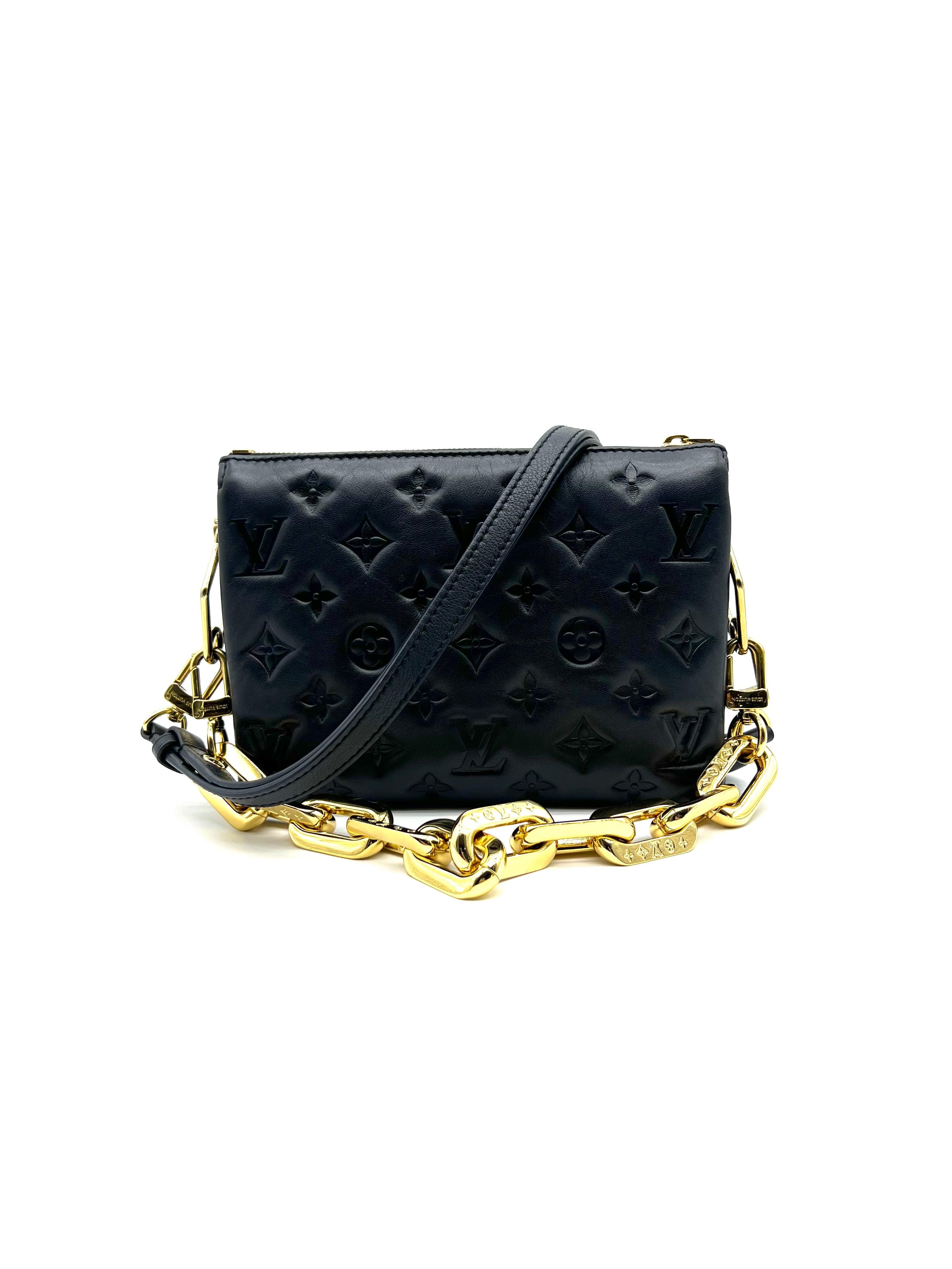 LOUIS VUITTON Coussin BB Bag Black Leather Embossed Monogram Crossbody - Reeluxs 