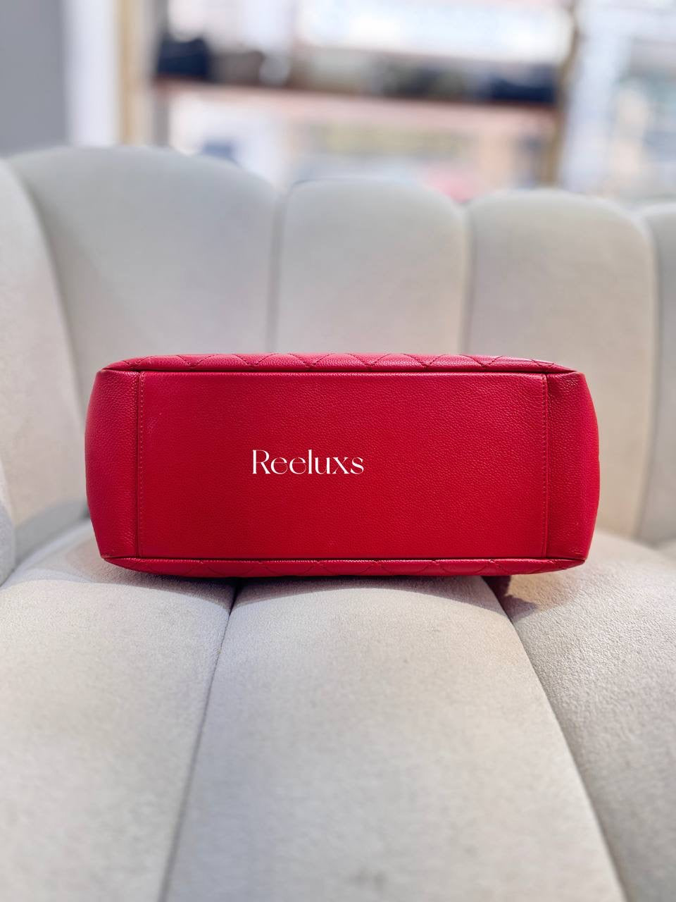 CHANEL Caviar Quilted Grand Shopping Tote GST Red