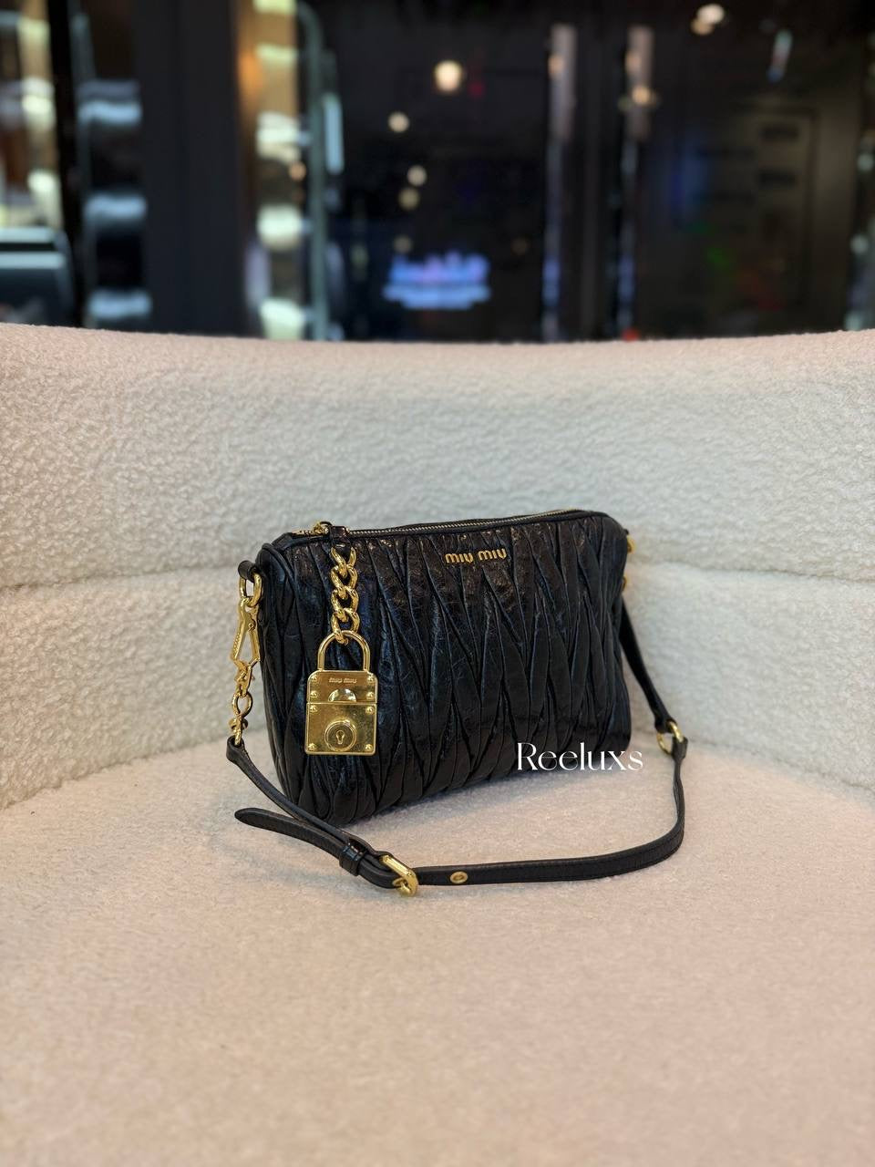 Miu Miu Black Matelassé Lux Contenitor Gold Hardware Pouch