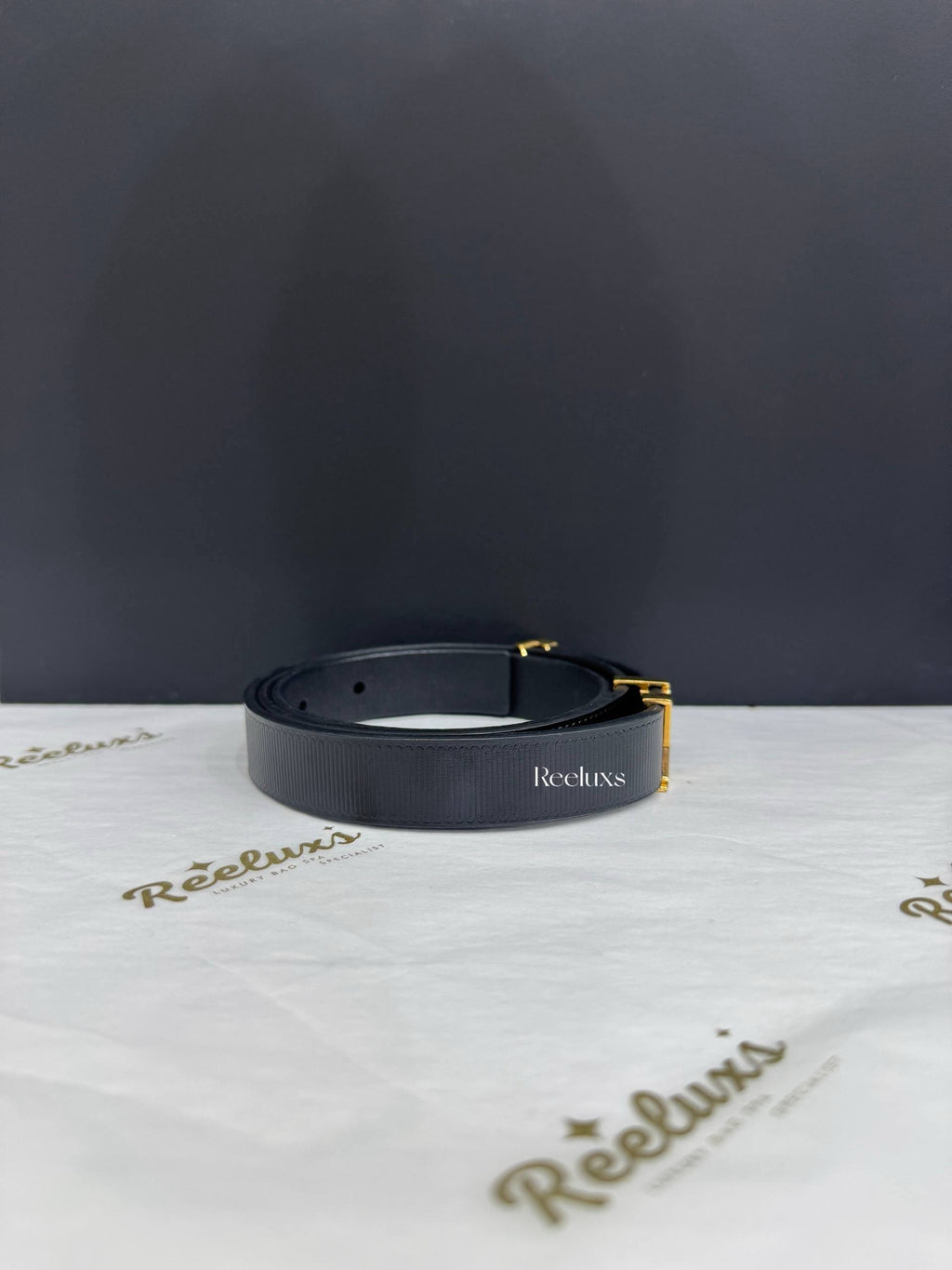 LOUIS VUITTON Initiales 20mm Belt-Black Embossed Leather