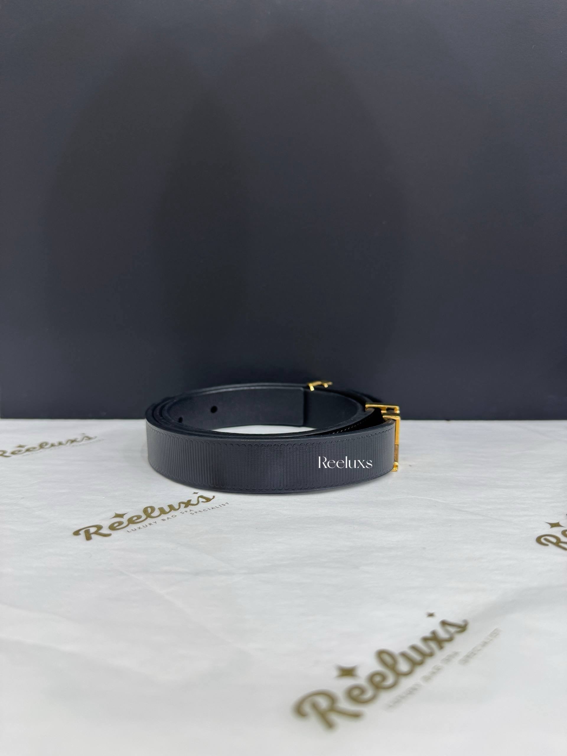 LOUIS VUITTON Initiales 20mm Belt-Black Embossed Leather