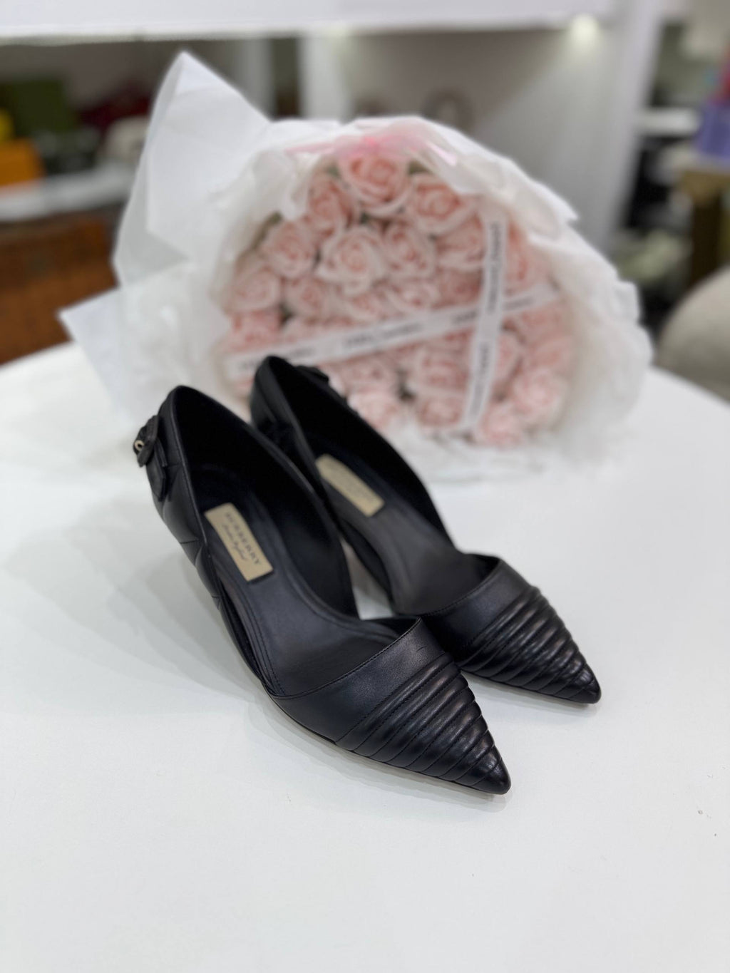 BURBERRY Amalia Quilted Leather Pointed Toe D'Orsay Pumps