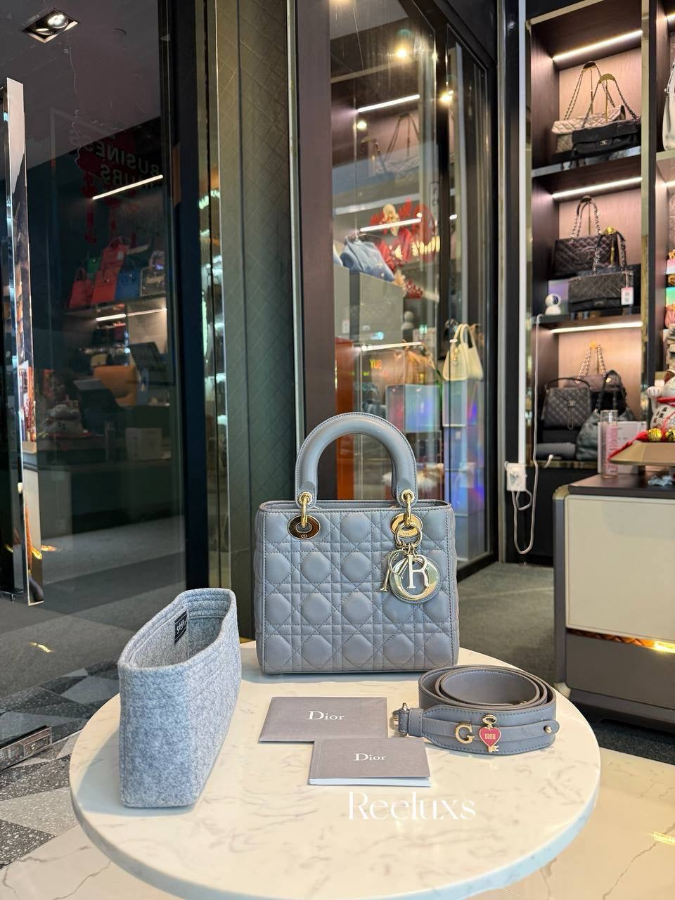 Lady Dior Small Grey Top Handle Bag