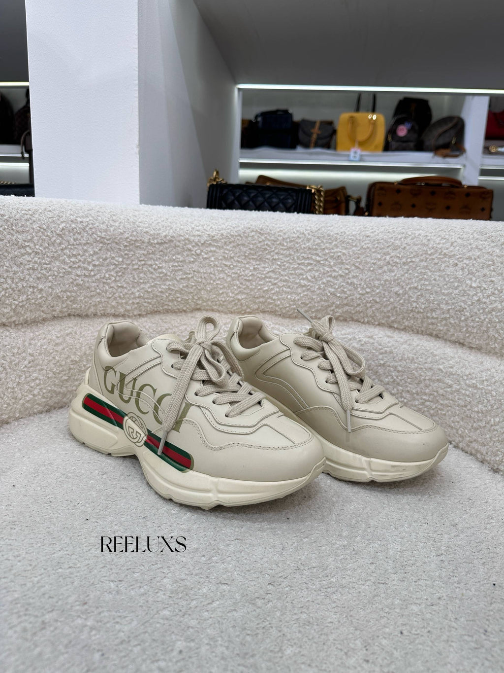 GUCCI Rhyton Sneaker Cream Leather 39