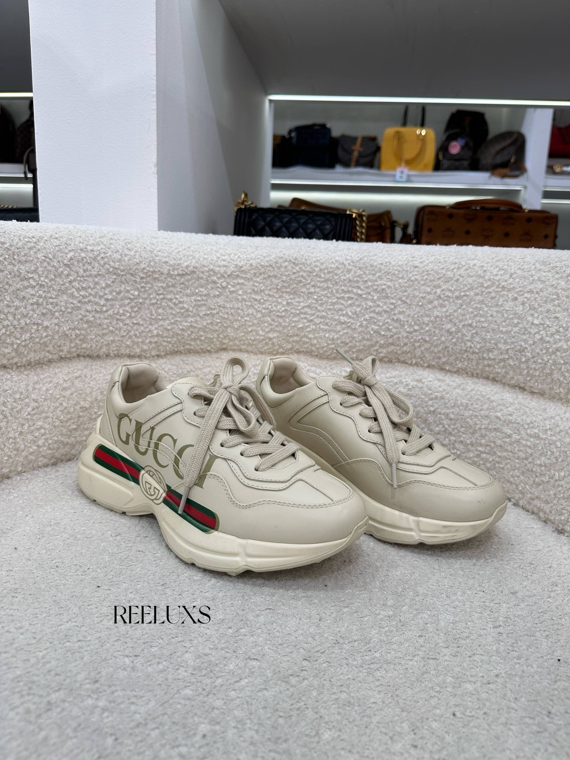 GUCCI Rhyton Sneaker Cream Leather 39