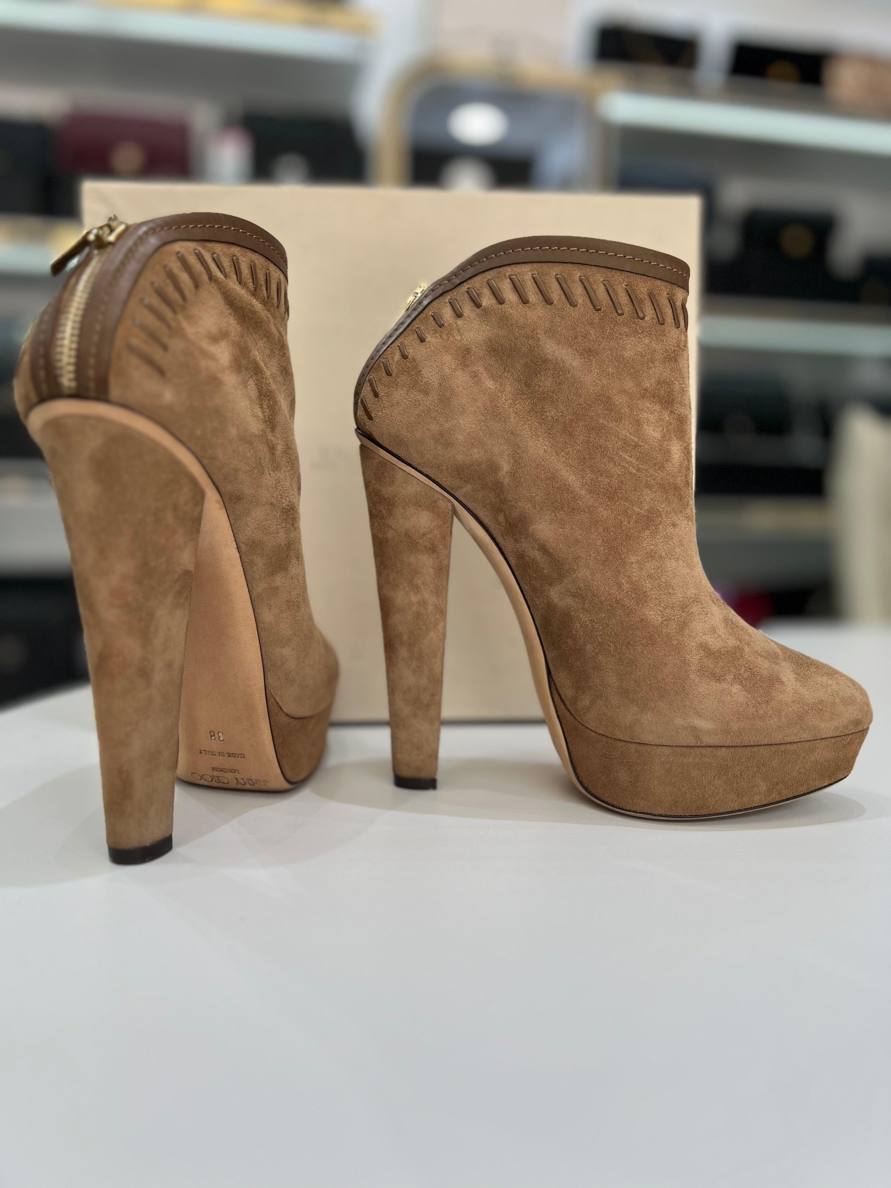 Full Set JIMMY CHOO Women Brown Ankle Boots Evans - Reeluxs 