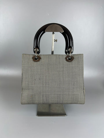 DIOR  Lady Dior Medium Houndstooth Black White Canvas Handbag