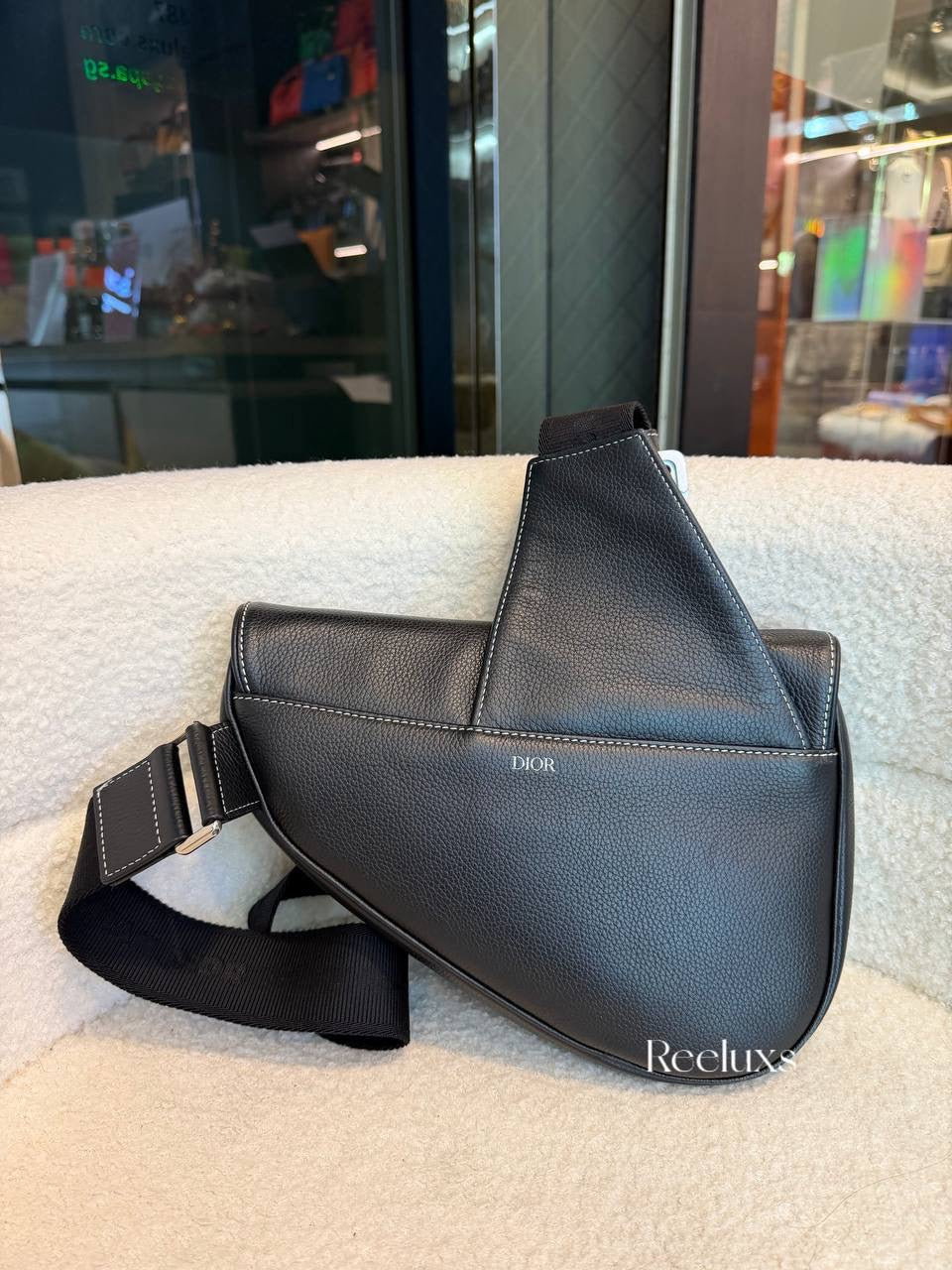 Christian Dior Saddle Bag in black grained leather