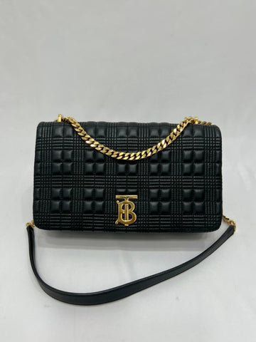 BURBERRY Black Quilted Leather Medium Lola Shoulder Bag