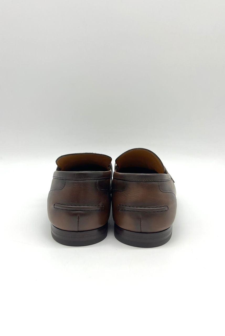 Gucci - Jordaan Horsebit Burnished-Leather Loafers - Dark brown - Reeluxs 