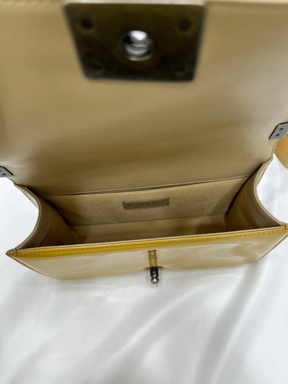 CHANEL Boy Mustard Patent Leather Crossbody Sling Bag