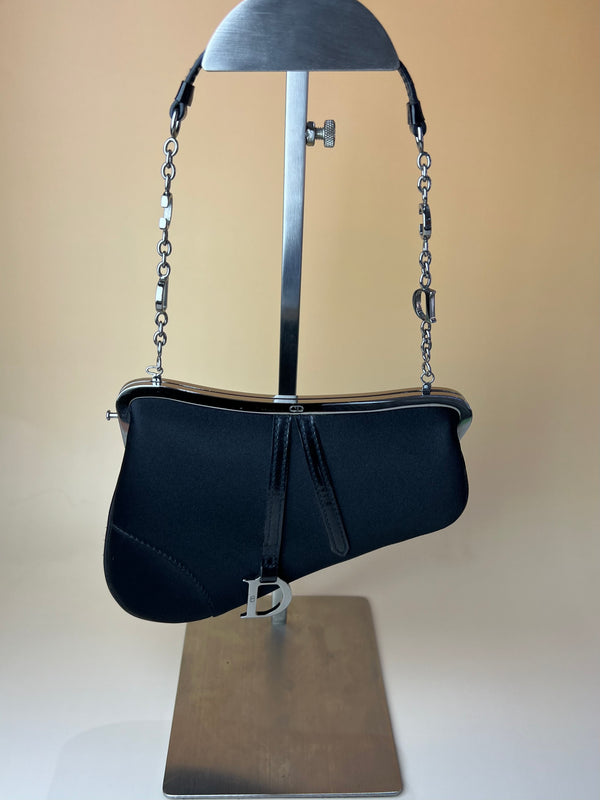 DIOR Black Satin Mini Saddle Bag