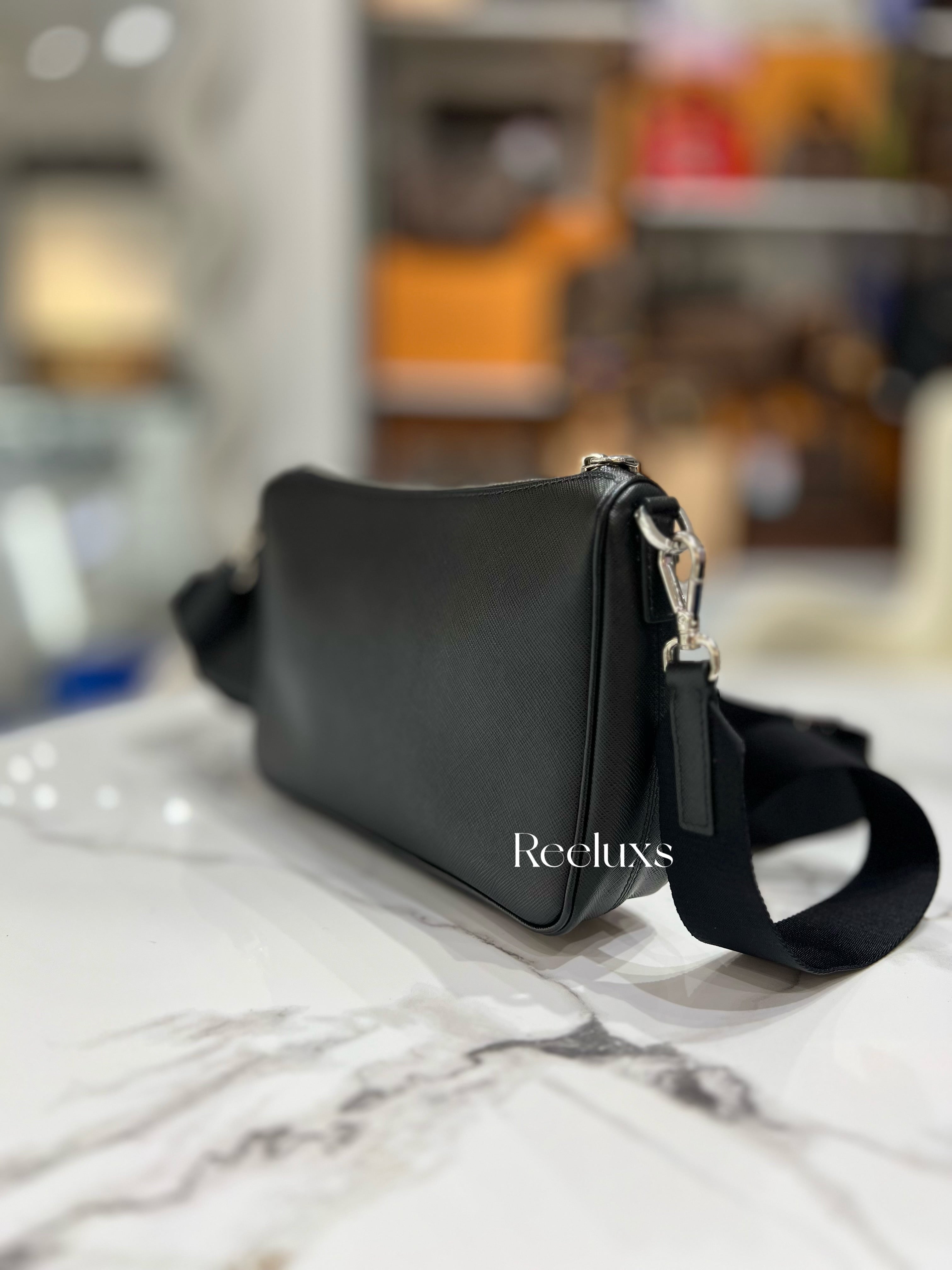 Full Set Black PRADA Saffiano Leather Shoulder Bag