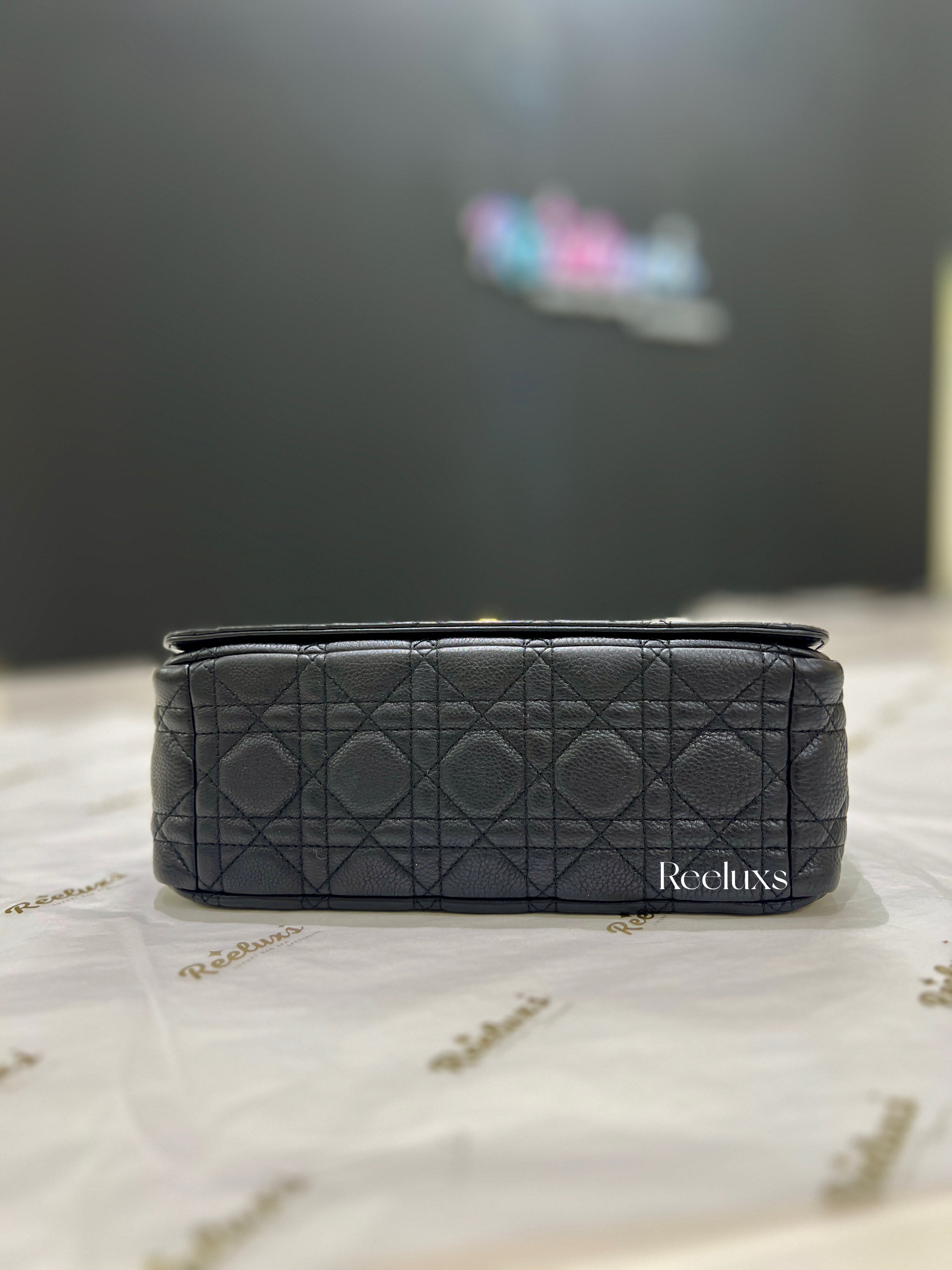 CHRISTIAN DIOR Black Cannage Quilted Lambskin Leather Medium