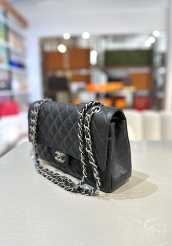 CHANEL Medium 25cm Classical Double Flap Caviar Black SHW - Reeluxs 