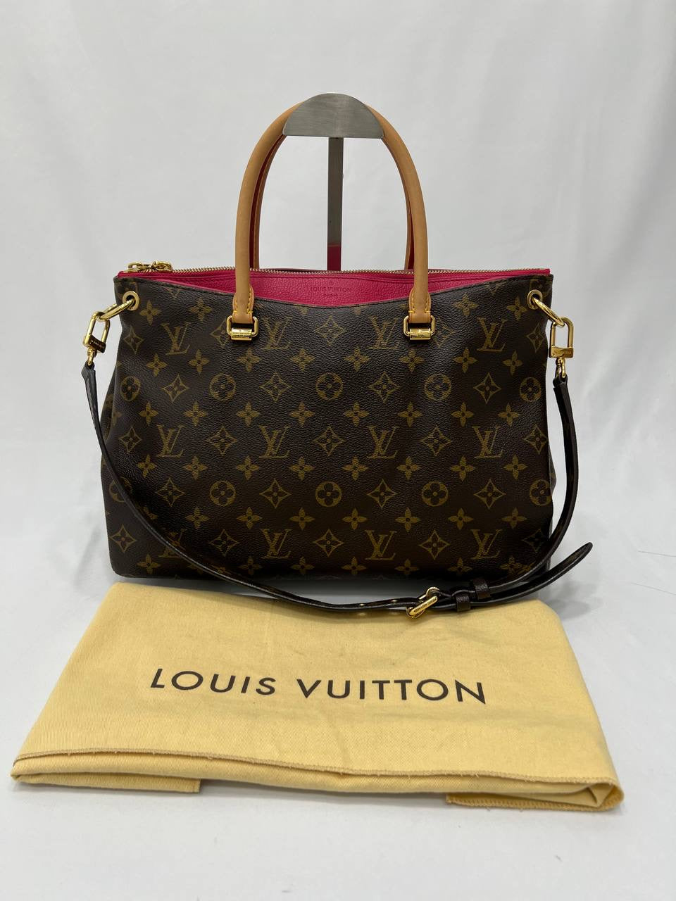 LOUIS VUITTON LV Monogram Pallas MM With Hot Pink 2Way Handbag