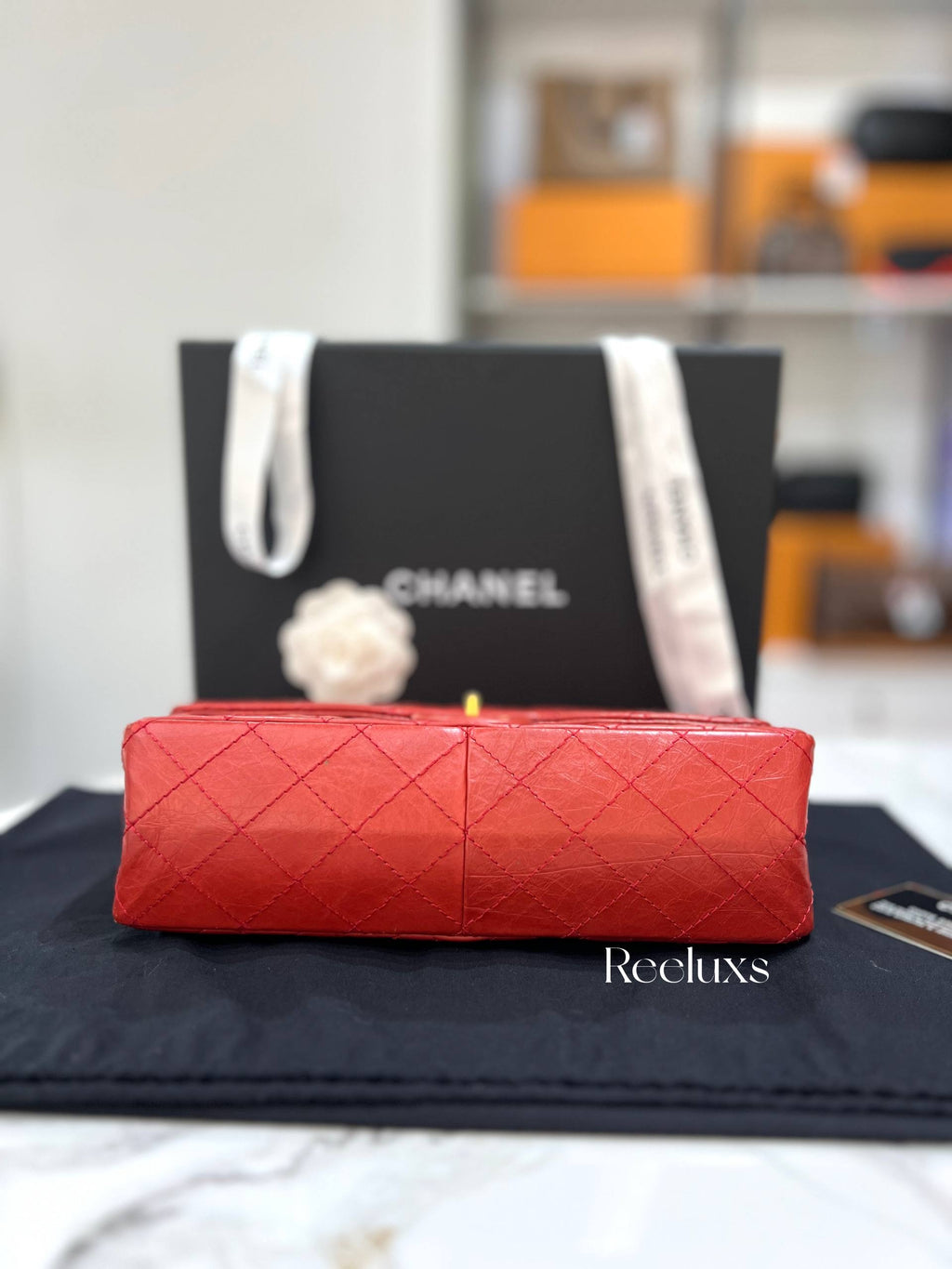 CHANEL Red Quilted Aged Leather Reissue 2.55 Classic Flap Bag GHW