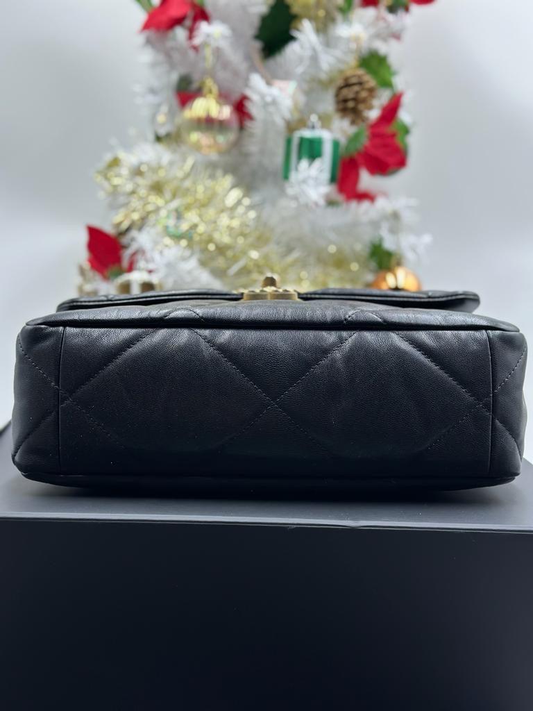 CHANEL Black Quilted Lambskin Chanel 19 Large Flap Bag - Reeluxs 