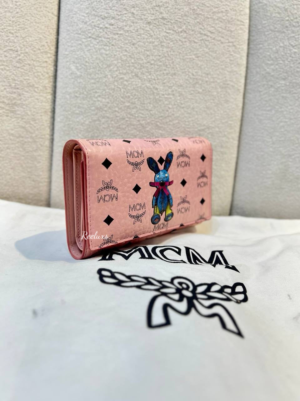 MCM Limited Edition Visetos Pink Leather Rabbit Wallet