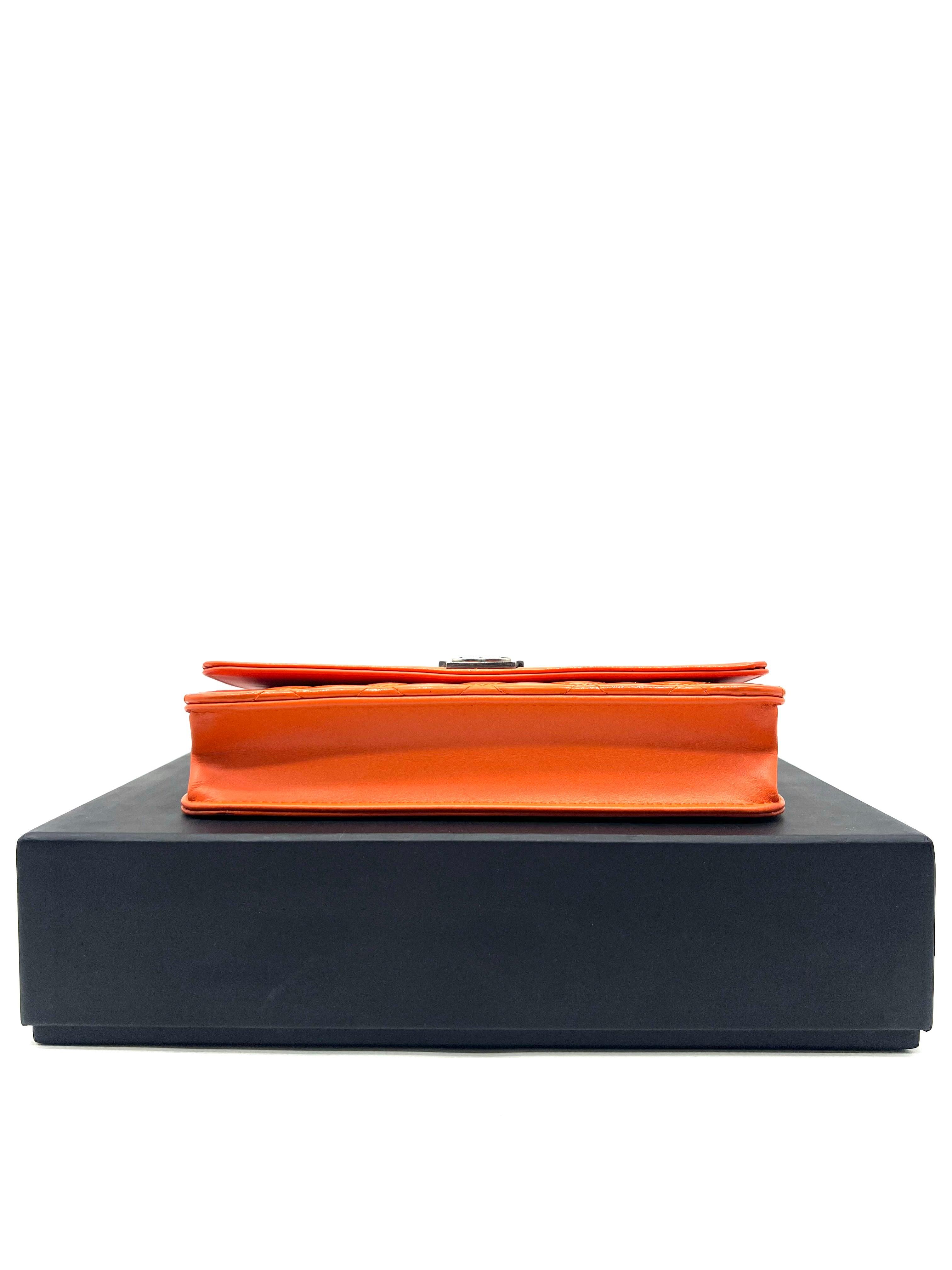 CHANEL Orange Quilted Patent Leather Classic WOC Clutch Bag - Reeluxs 