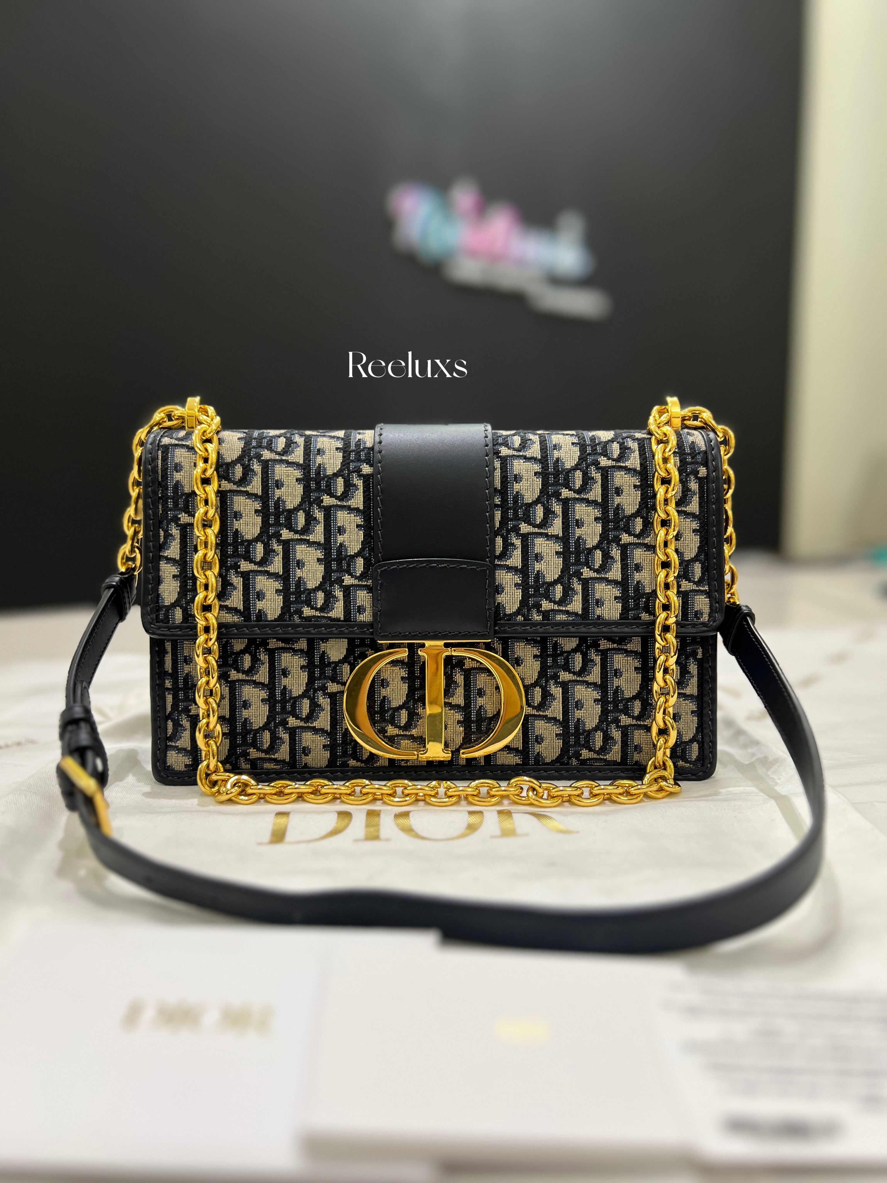 CHRISTIAN DIOR 30 Montaigne Chian Flap Bag Oblique Canvas Easr West