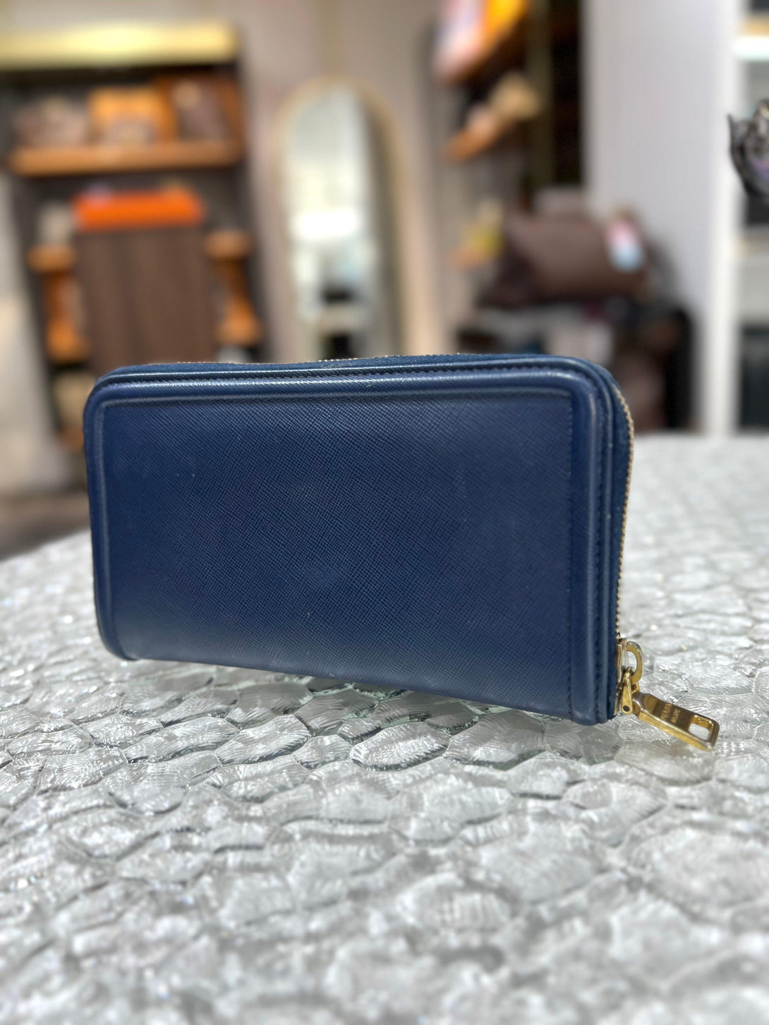 PRADA Blue Zip Leather Long Wallet   - Reeluxs 