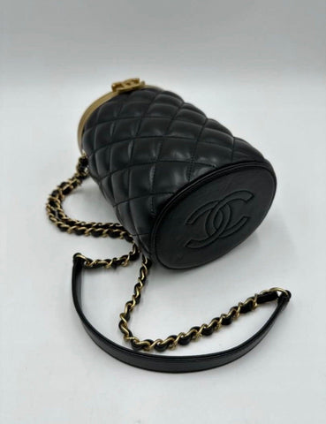 Chanel Lambskin Quilted Crown Box Bag Black (Microchip) - Reeluxs 