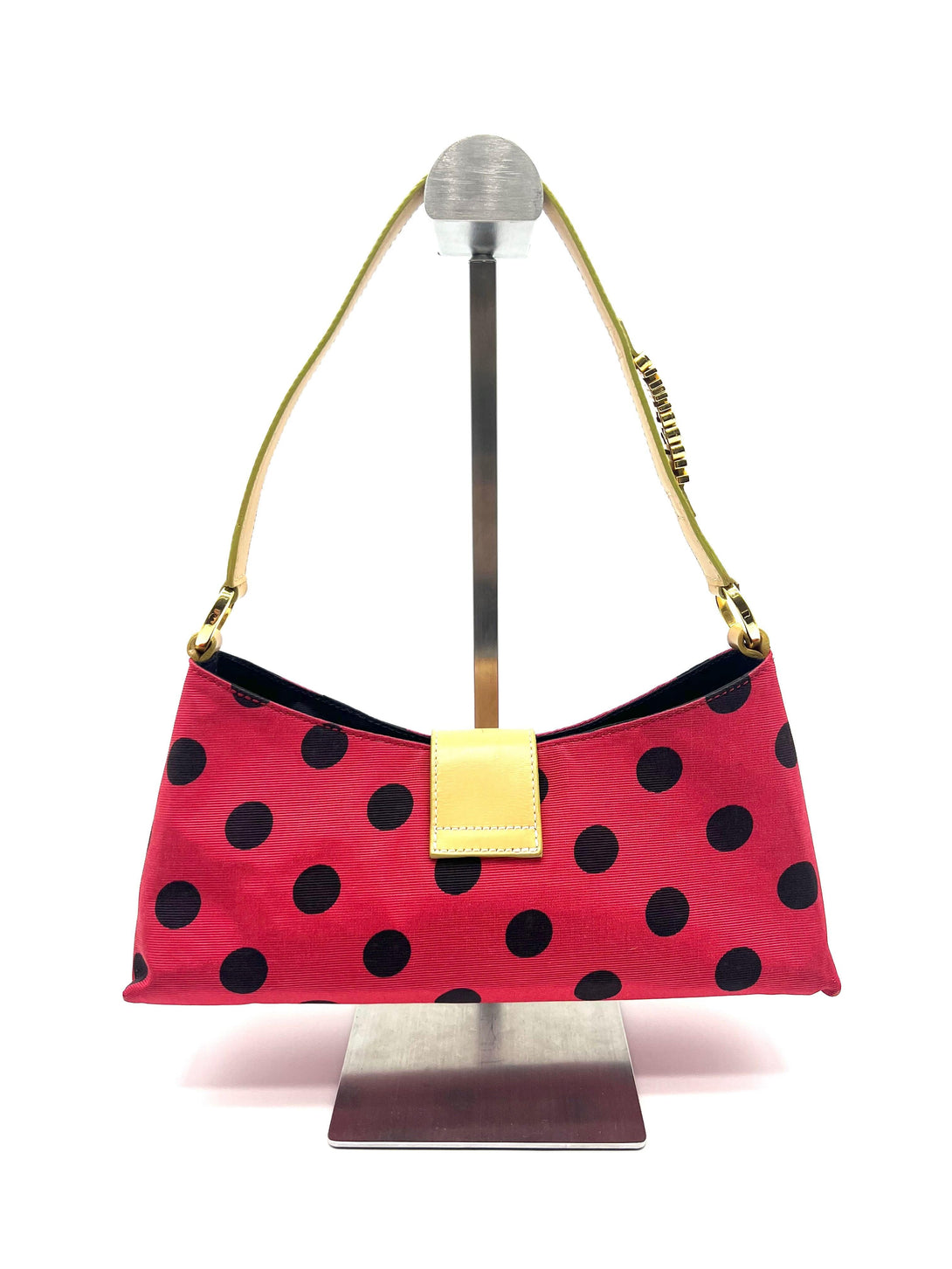 Moschino Red/Black Canvas and Leather Polka Baguette Bag - Reeluxs 