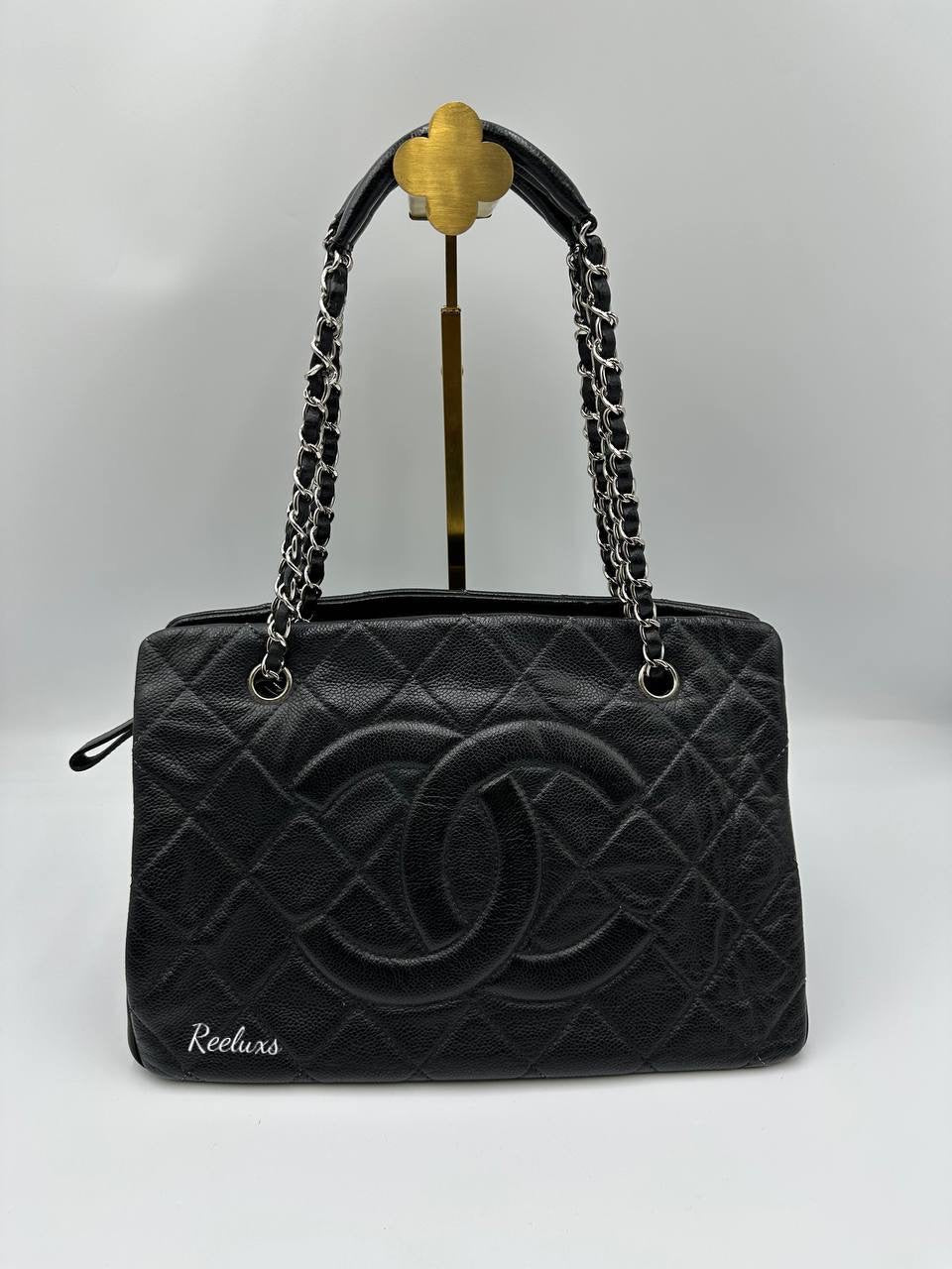 CHANEL Black Caviar Grand Shopper Tote Bag