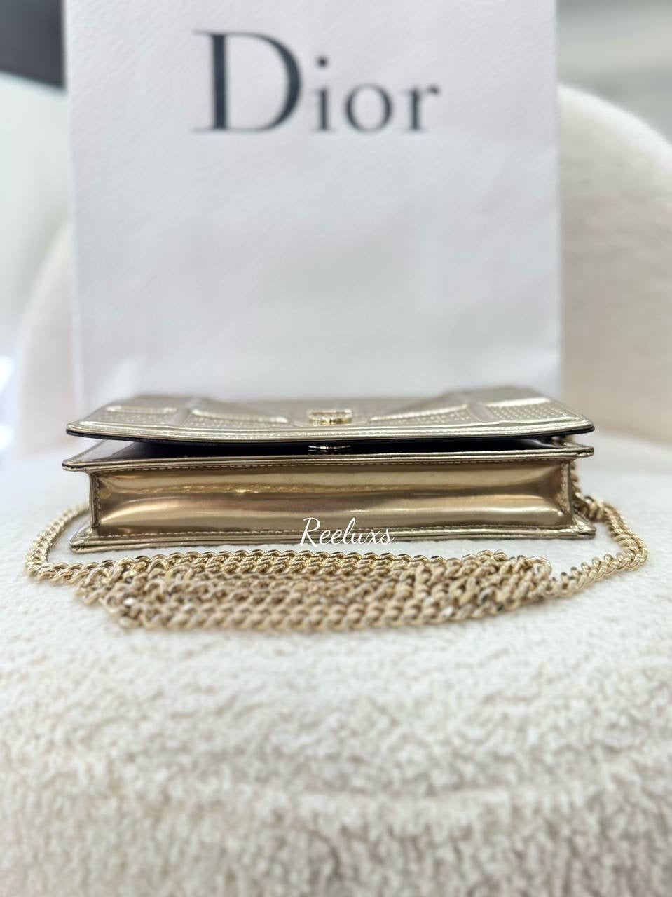CHRISTIAN DIOR Diorama Metallic Patent Wallet On Chain WOC