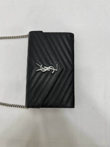 YVES SAINT LAURENT YSL Cassandre Matelasse Envelope Wallet On Chain WOC In Black