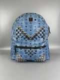 MCM Light Blue Visetos Coated Canvas and Leather Studs Backpack