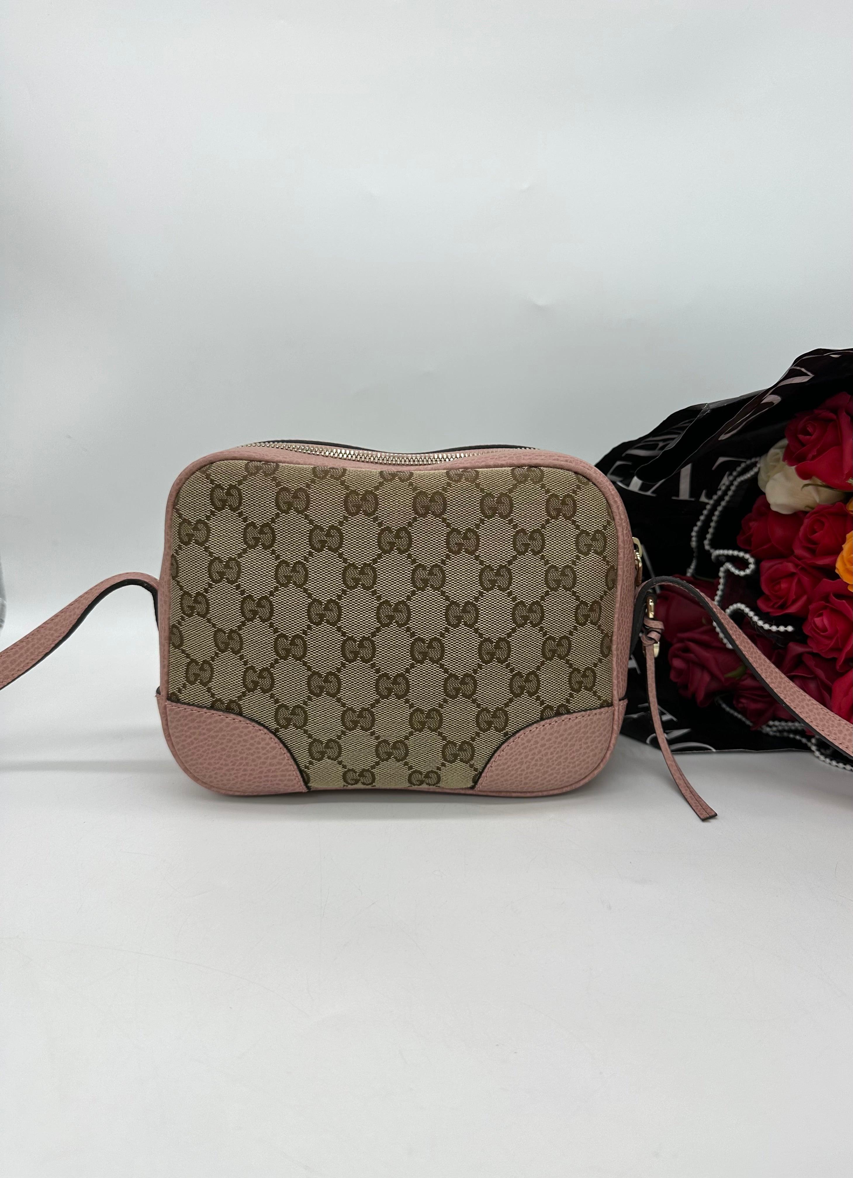 GUCCI Monogram Mini Bree Messenger Bag Beige Soft Pink For Lady - Reeluxs 