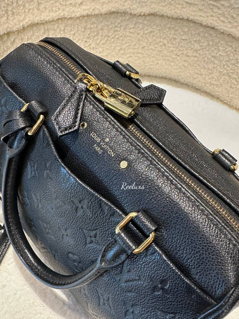LOUIS VUITTON LV  Monogram Black Empreinte Speedy 25 Bandouliere Handbag