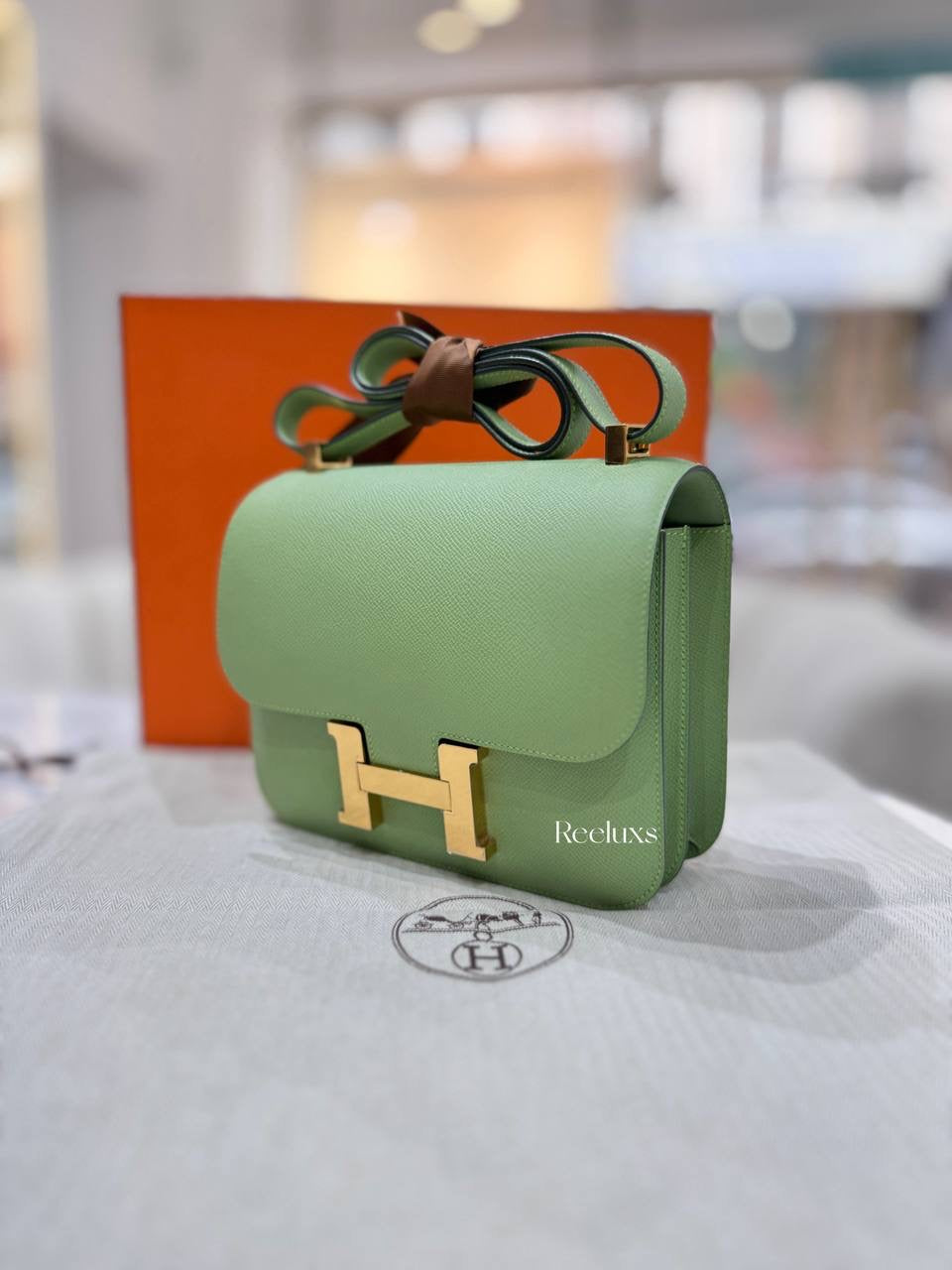 HERMES Constance 23 Vert Criquet Epsom