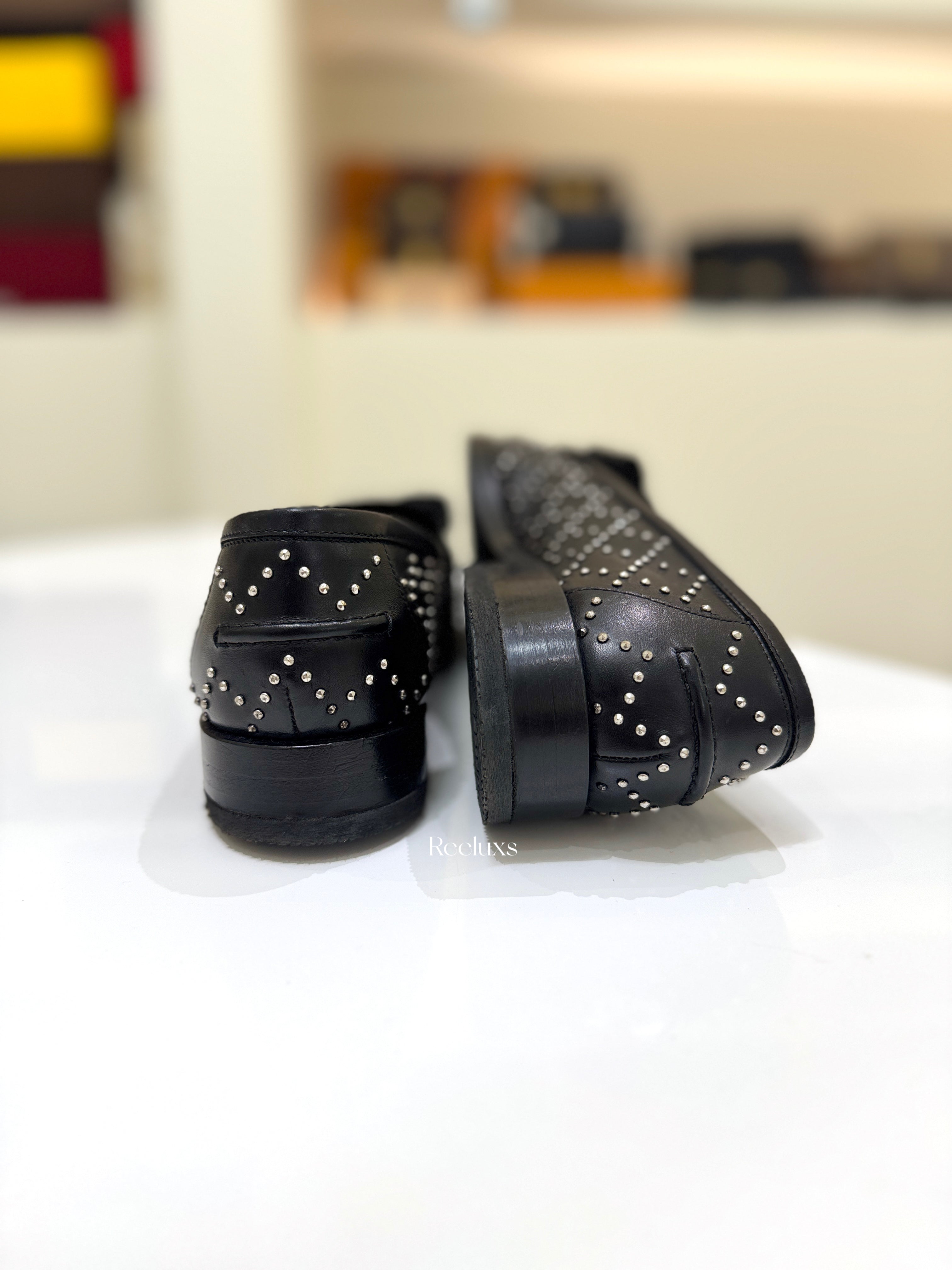 FERRAGAMO Viva Studded Loafers in Black Calf Leather