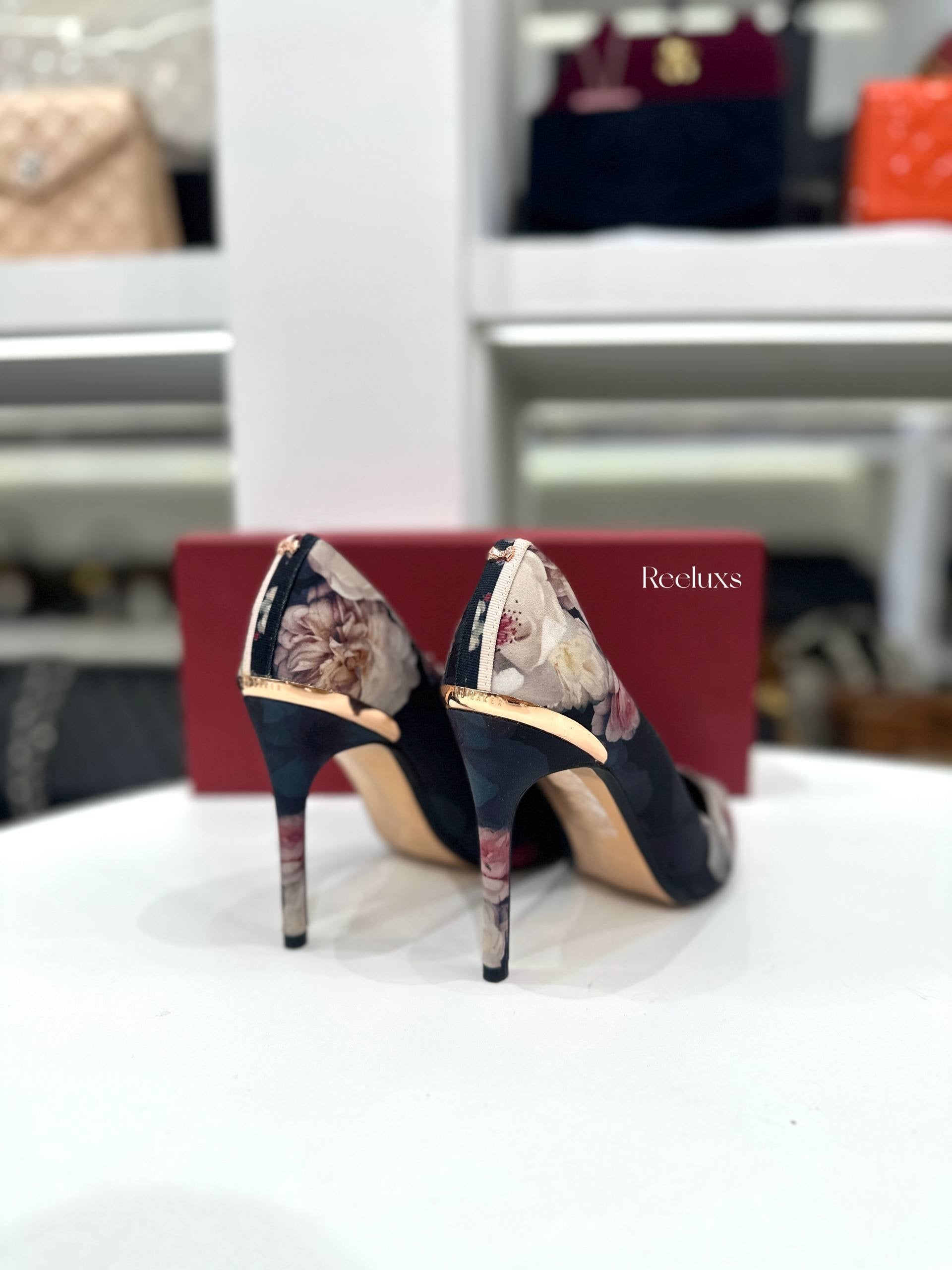 TED BAKER Kawaap Chelsea Floral Printed Court Heeled Shoes