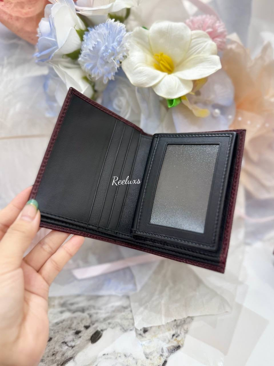 SALVATORE FERRAGAMO Embossed Gancini Wine Leather Bifold Wallet