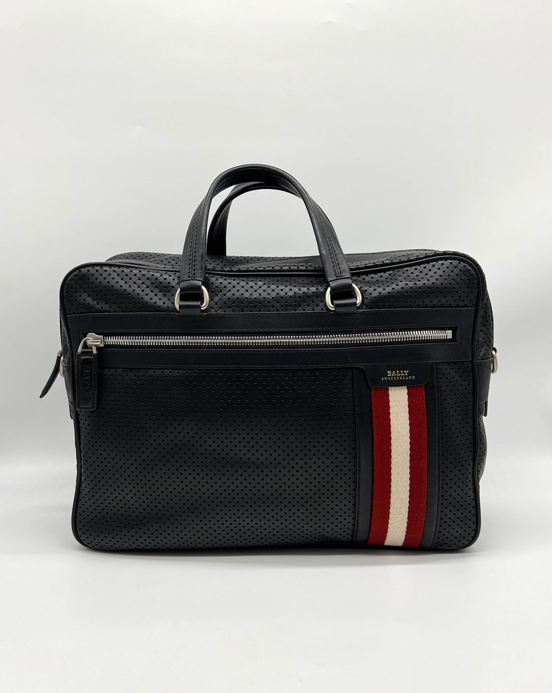 BALLY of Switzerland black leather briefcase bag w stripe - Reeluxs 